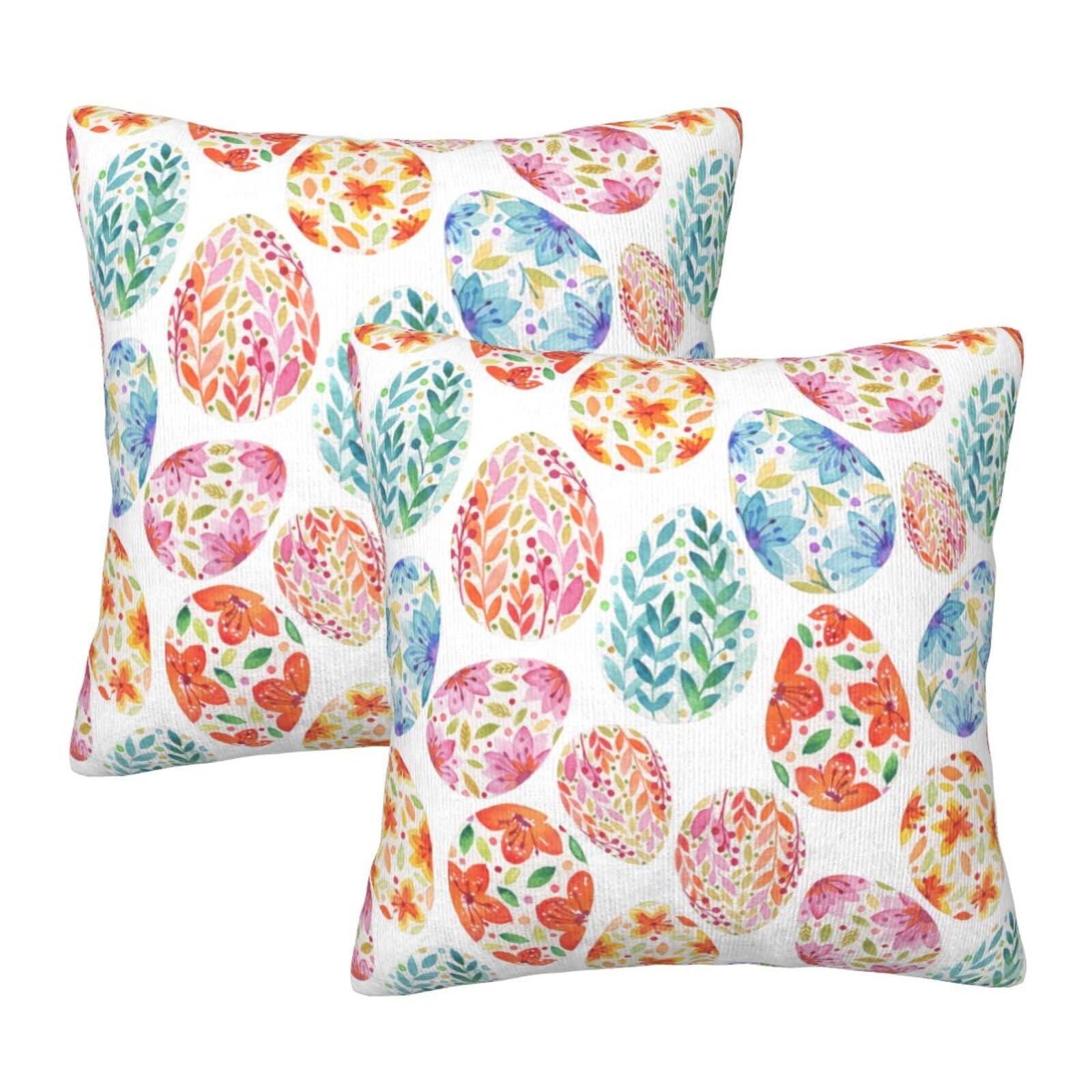 HOYYU Watercolor Easter Eggs Throw Pillow Covers 18x18 Set of 2 Decorative Pillowcase Cushion Covers Soft Velvet Pillow Cases for Sofa Couch Bed Car