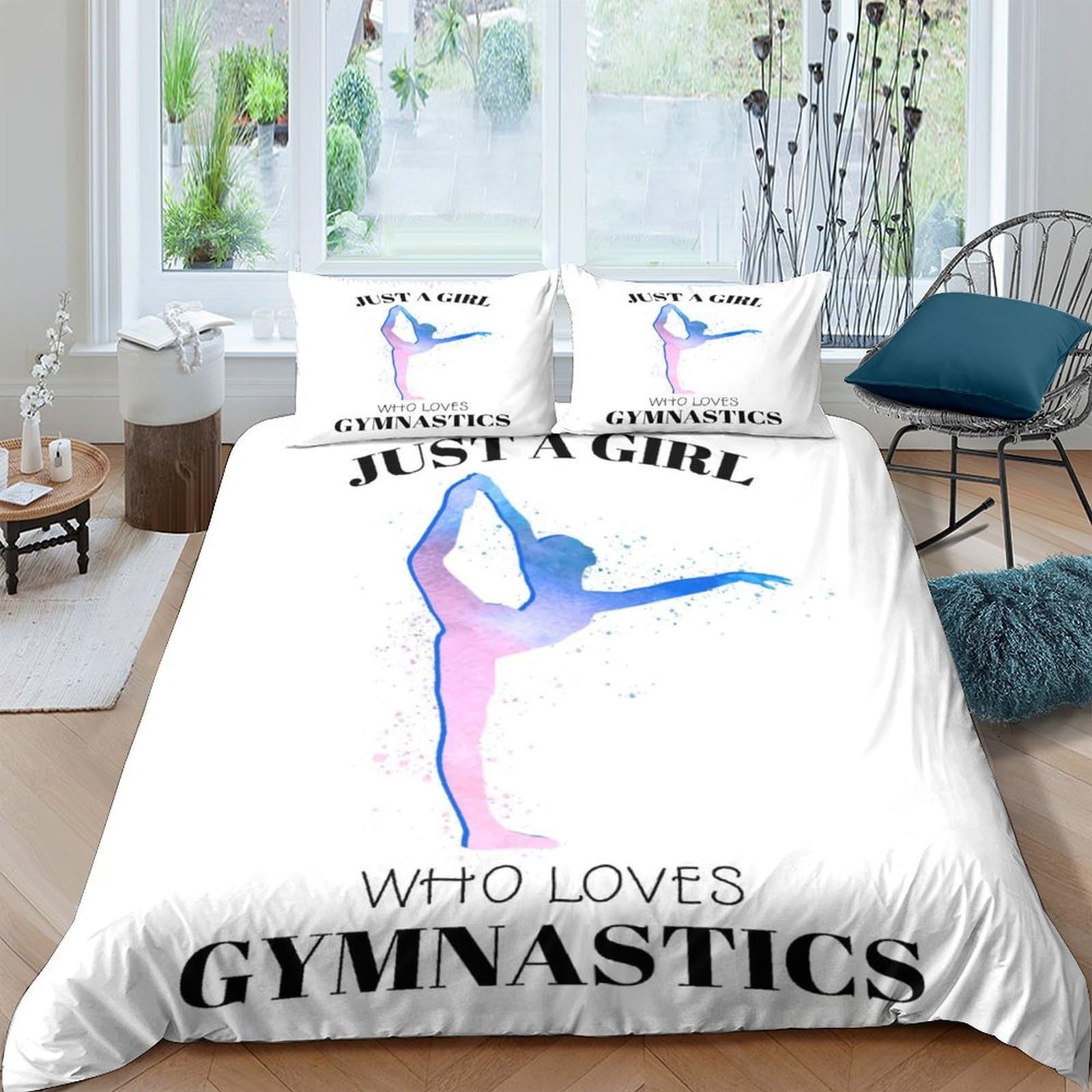 Ctjqhvkz Style-3 3D Printed Gymnastics Silhouette Fitted Sheet Microfiber Soft Pink Blue Artistic Bed Cover For Bedroom Dorm Mattress Decor Single（135X200cm）