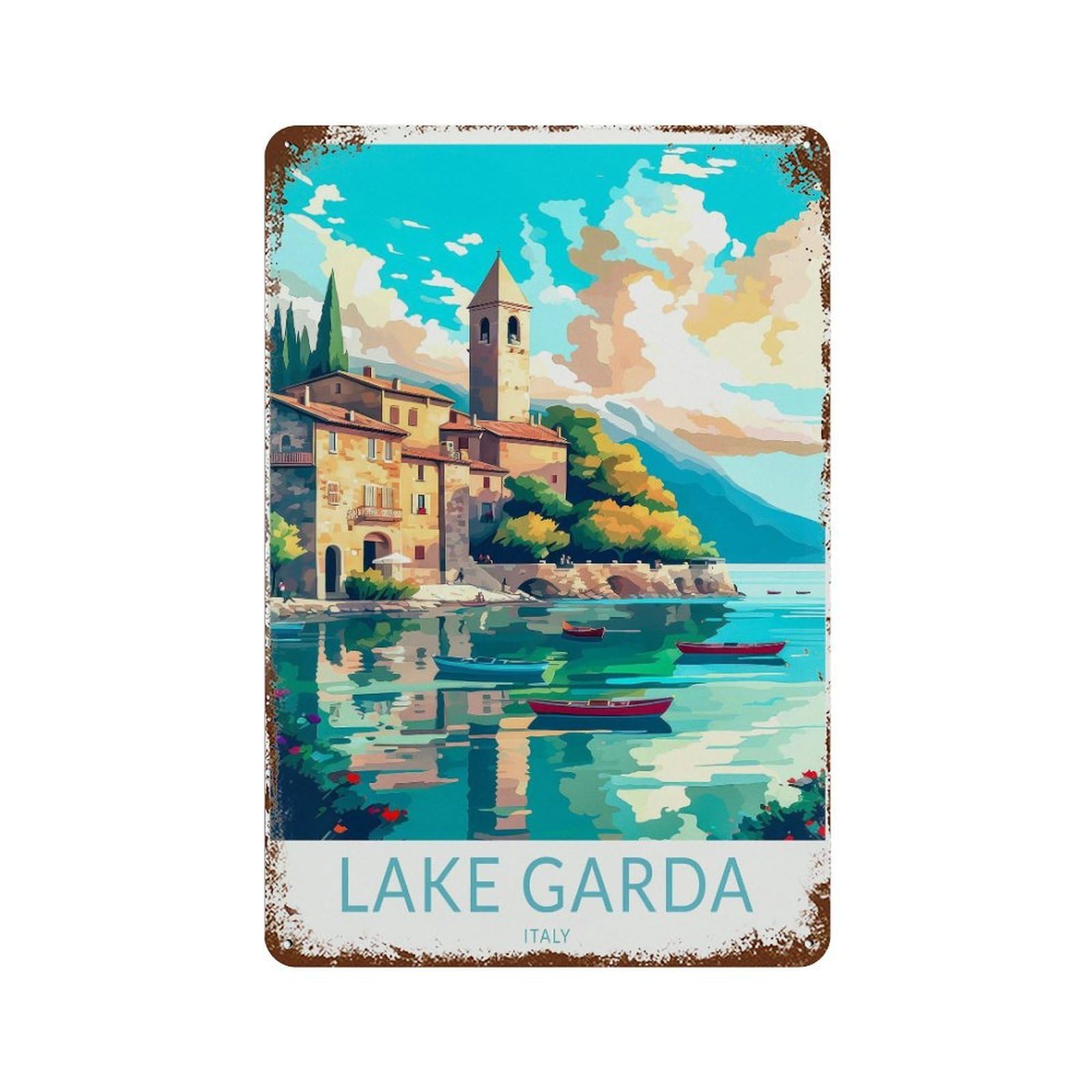 xiaoxiaoshen Lake Garda Italy Travel Decor, Home City Gifts Wall Decor Art Metal Tin Poster Modern Home Decor Art Home Bar Shop Decorations Vintage Sign 30x20cm
