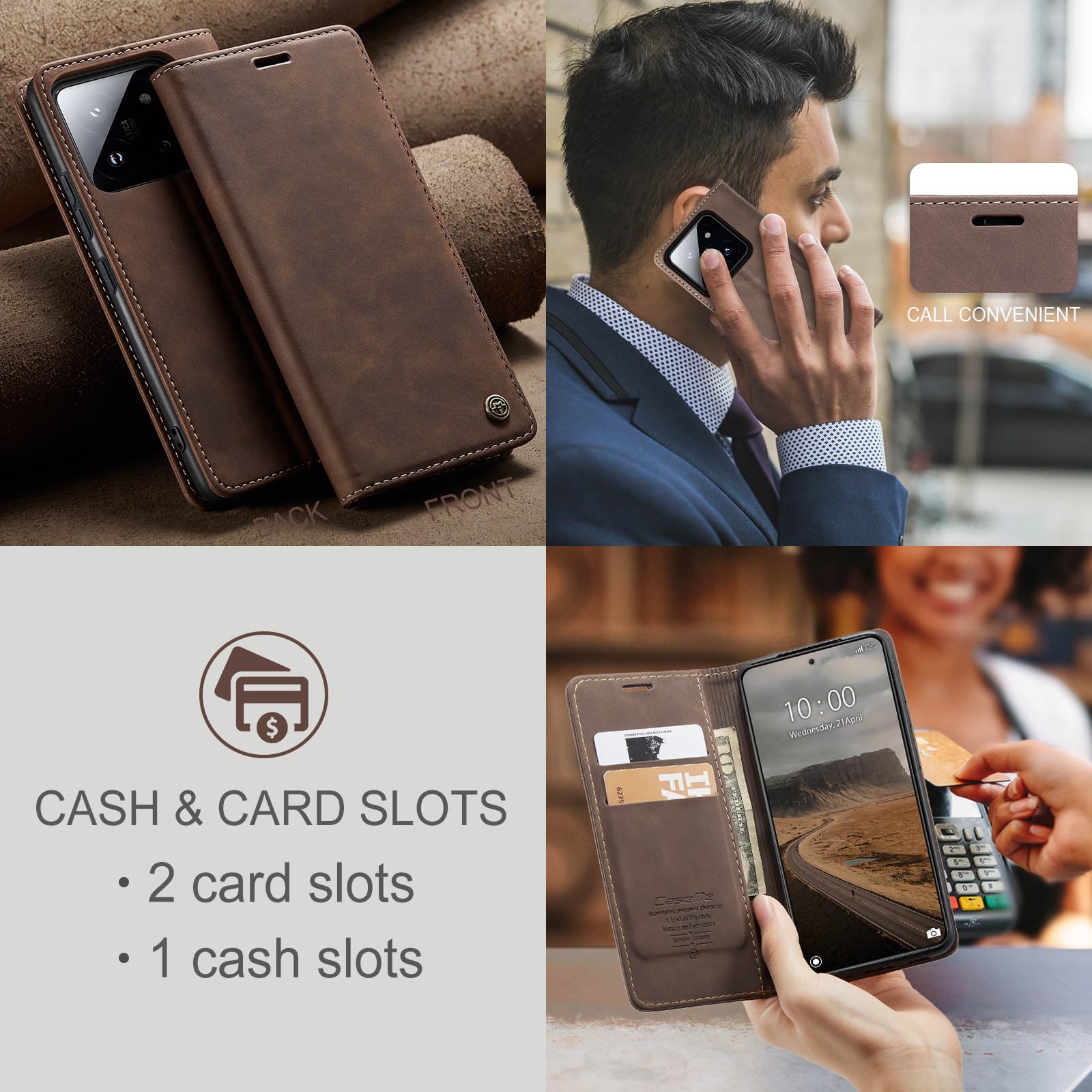 Monweicz Cover Compatibile con Xiaomi 14, Custodia Portafoglio con Slot per Scheda, Protezione Completa Premium in Pelle PU, Flip Libro Magnetica Xiaomi 14, Caffè