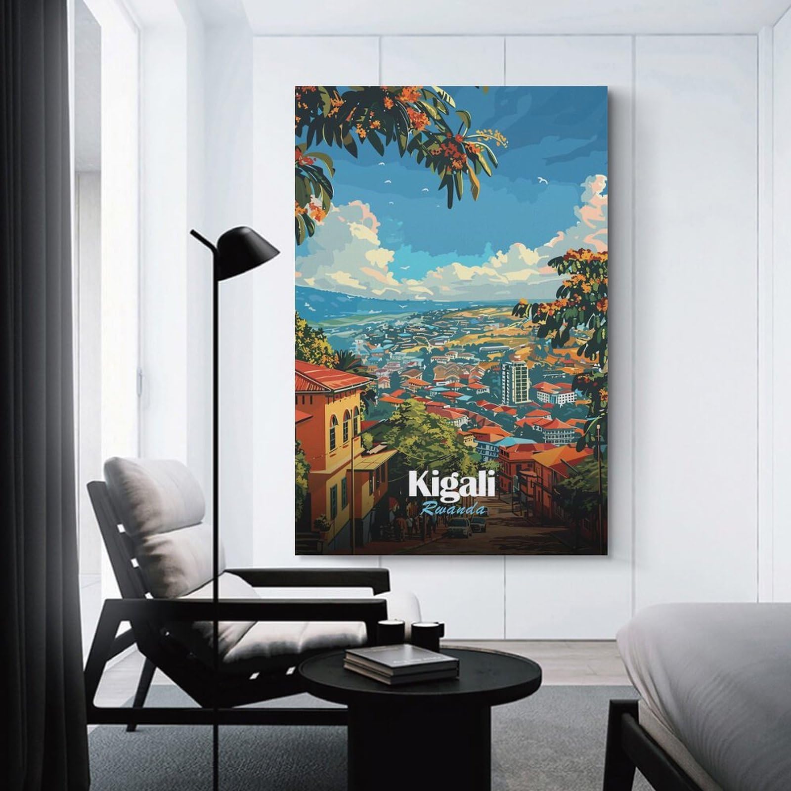 Junmoney Canvas Art Print Kigali, Rwanda Cityscape Illustration, 08x12inch(20x30cm), for New Homes, Bedrooms Or Workspaces, Thoughtful Wall Decor for Art Lovers