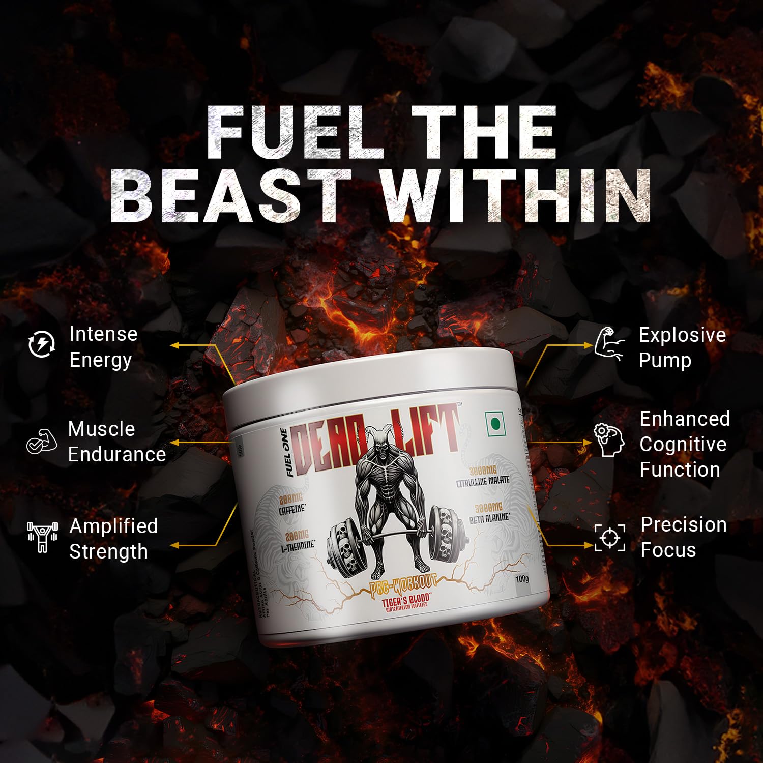 FUELONE Dead-Lift Pre-Workout, Tiger's Blood Watermelon, 100g — Amazon image 3