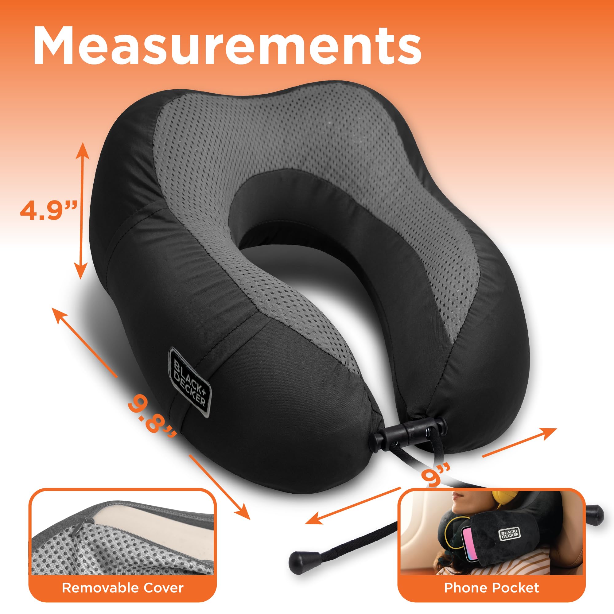 BLACK+DECKER Cuscino cervicale rinfrescante in memory foam, cuscino da viaggio per aereo, auto e treno, supporto ergonomico per il collo, memory foam a rimbalzo lento, fodera lavabile, misura