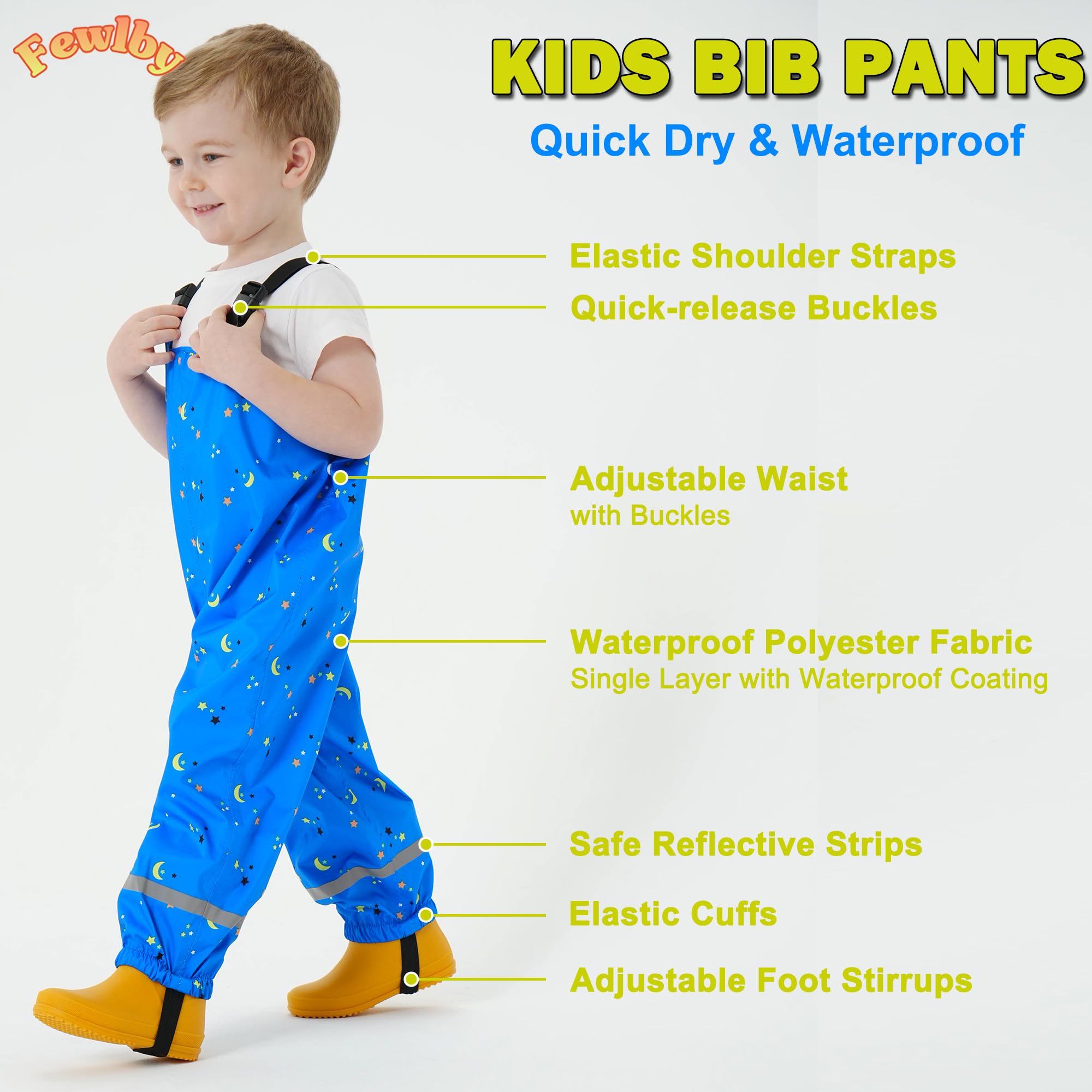 Pantalon Imperméable Enfant Salopette de Pluie, Filles Pantalon de Pluie Garçons Combinaison de Pluie Réutilisable Vêtements de Pluie