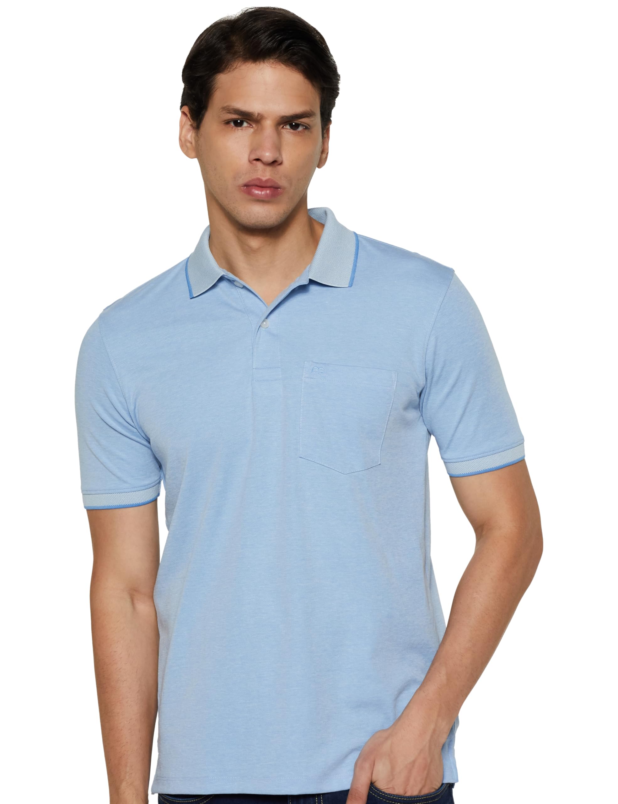 Peter England Men's Premium Regular Fit Half Sleeve Polo T-Shirt with Pocket | Cotton Rich | Birds Eye Interlock Weave