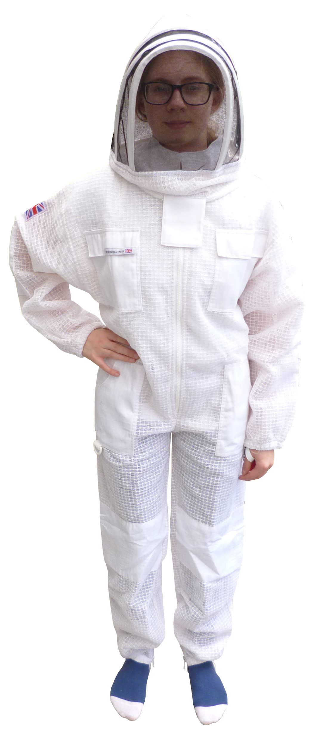 AGS Traje de apicultor profesional de tres capas ultra ventilado para niños, traje de apicultor protector para niños, traje de apicultura, equipo de capucha (pequeño)