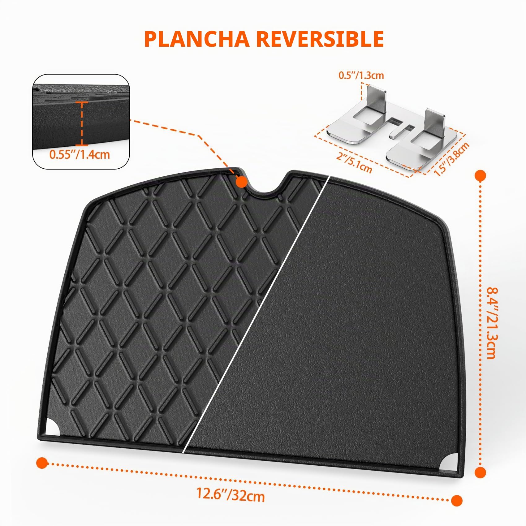 Onlyfire Plancha de hierro fundido para Weber Q100, Q120, Q140, Q1000, Q1200, Q1400 Series Gasgrill, 32 x 21,3 cm Placa de parrilla reversible, piezas de repuesto 6558, 2 en 1 Reversible Griddle