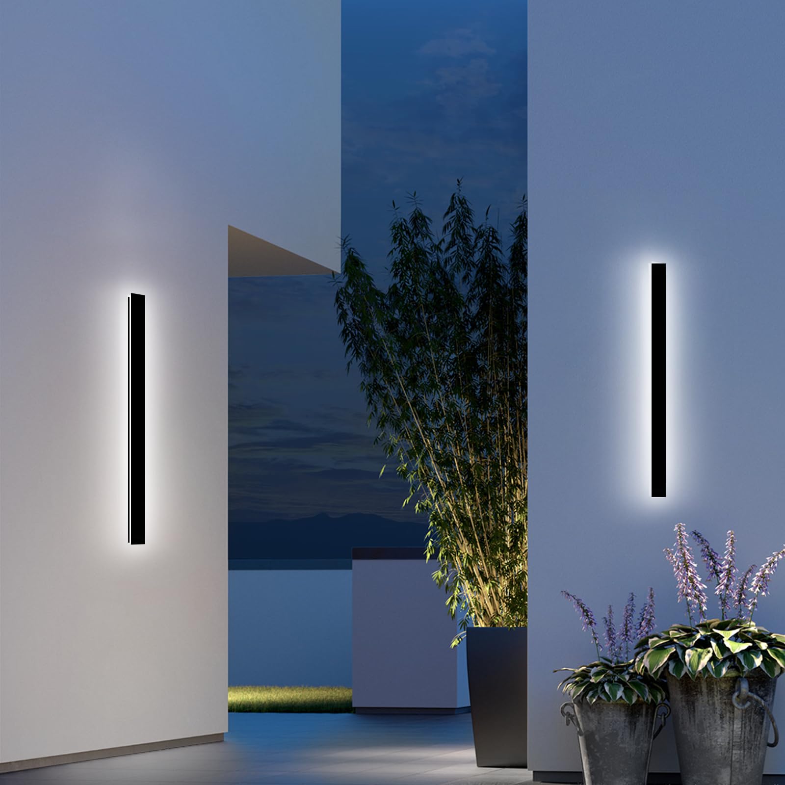 2 Pack 31.5Inch Outdoor Modern Wall Light for House Black Exterior Wall Sconces Light Dimmable Outside Wall Lights Fixture, Linear Wall Mount Lighting