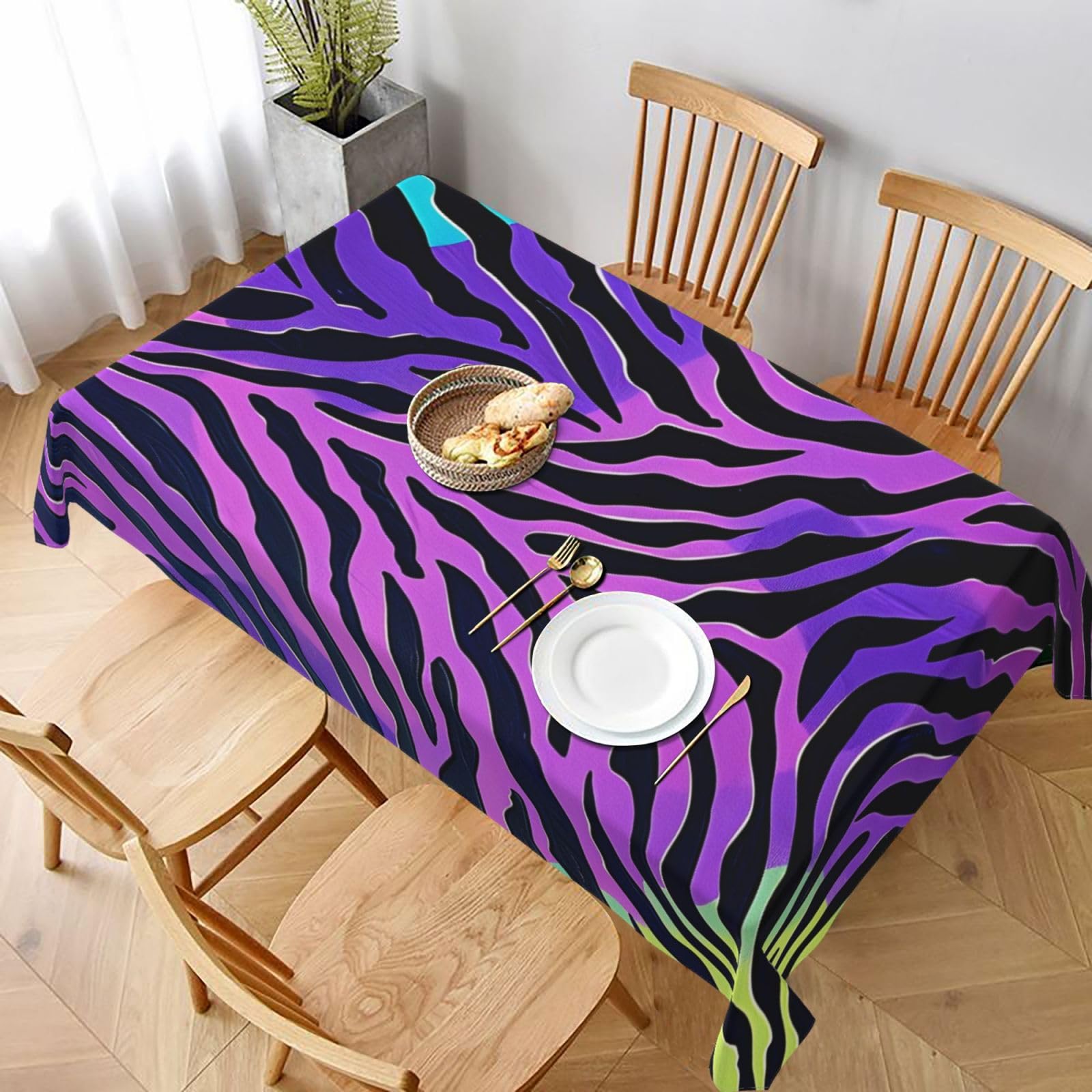 WPKJU Blue Green Camouflage Zebra Stripes Printed Tablecloth 60x90 in Water Resistant Table Cover Washable Rectangle Table Cloth for Dining Tables