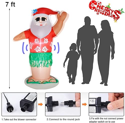 Miniatura 6 de RETRO JUMP Inflables de Navidad de 7 pies hawaianos animados de Santa Hula, inflables para danza, Papá Noel, luces LED de Navidad, para exteriores,