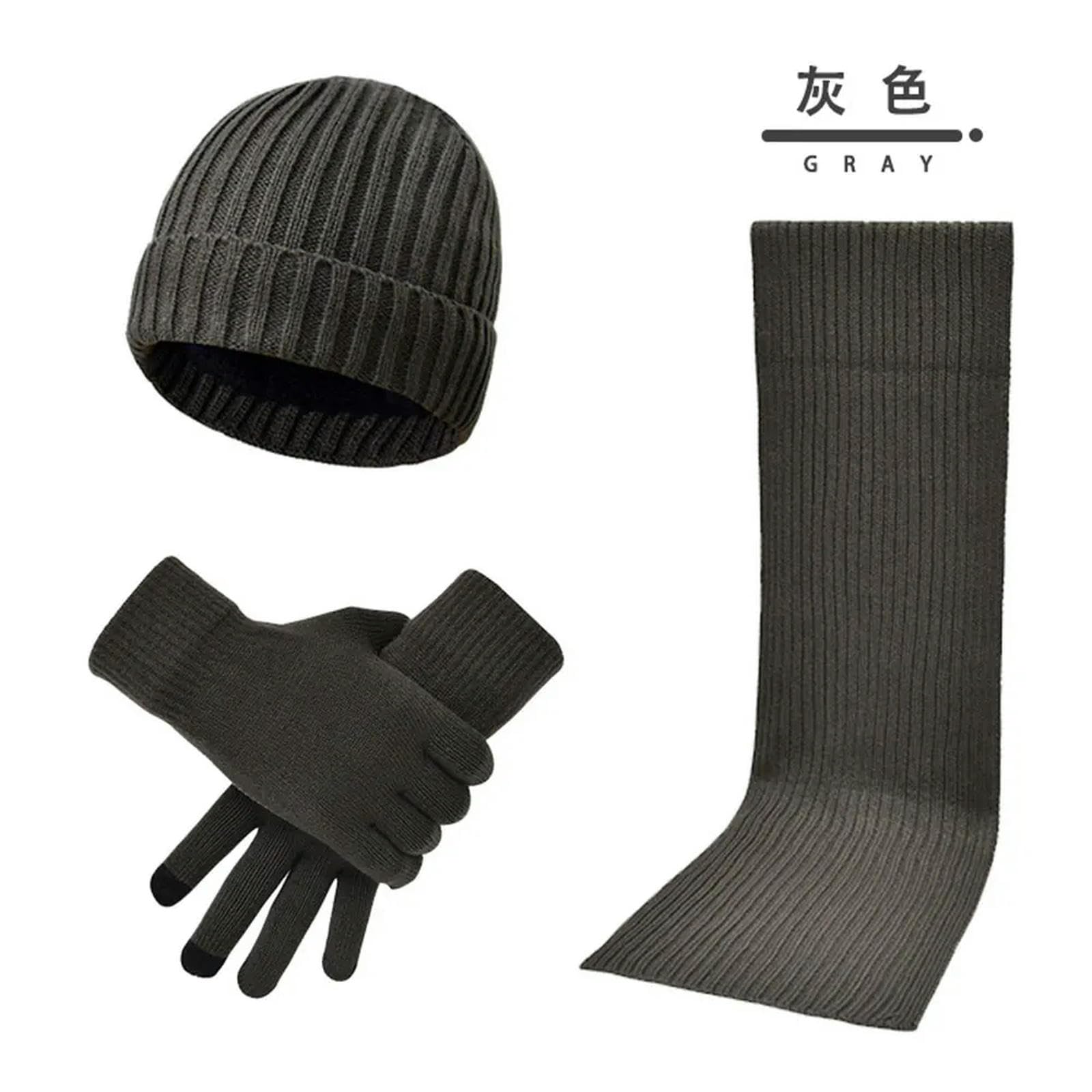 Schal Mütze Handschuh Set 3 Pcs Hut Schal Touchscreen Handschuhe Herren Winter Warmer Strick -Mütze Outdoor Sportarten