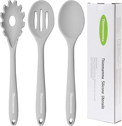 Cucharas de cocina de silicona, resistentes al calor, cuchara ranurada para pasta de silicona, juego de cucharas sólidas para utensilios de cocina