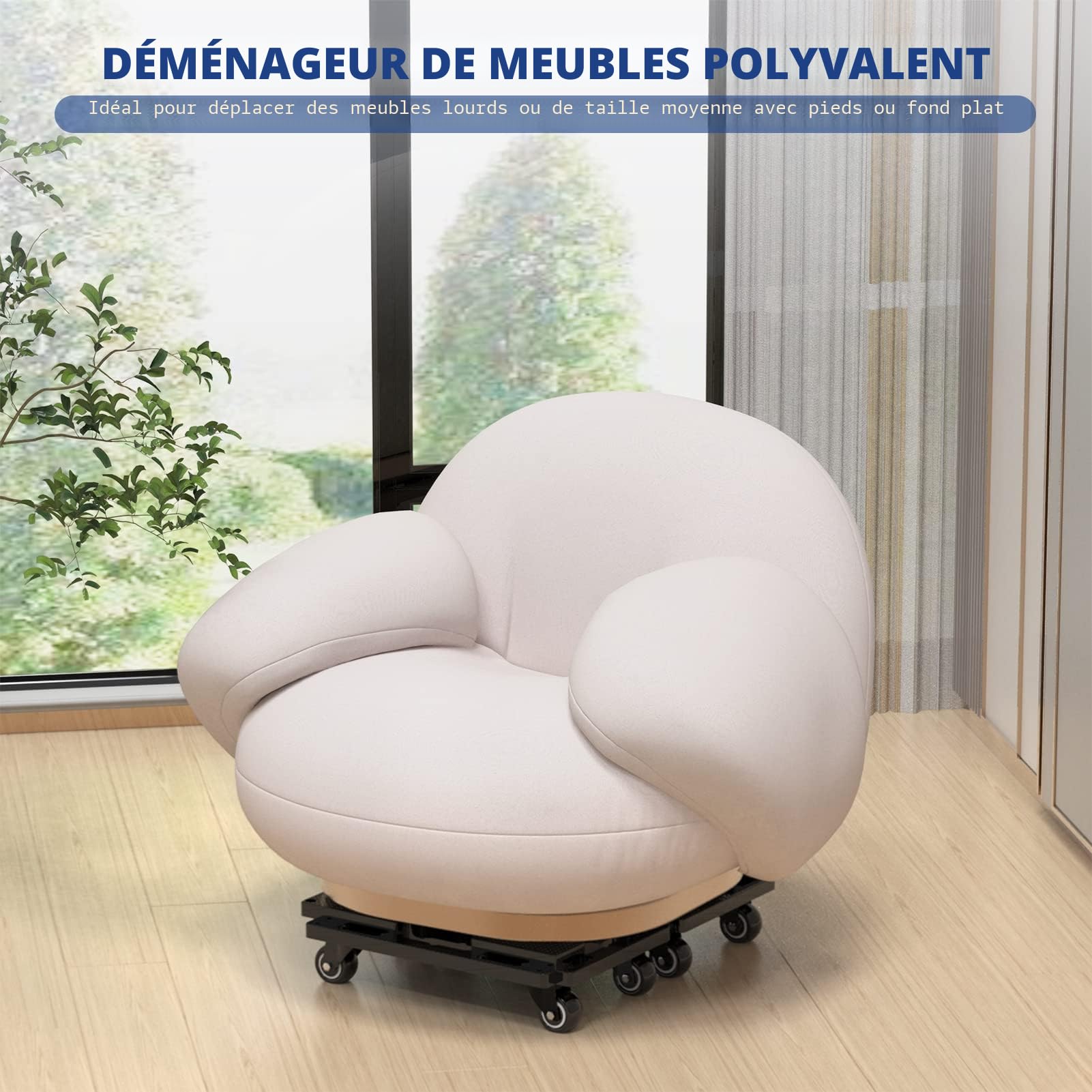 Ronlap Chariot de déménagement de Meubles avec roulettes, roulettes Portables pour Meubles Lourds, Petit Chariot Plat avec 8 Cordes élastiques, capacité de 800 kg, 4 Paquets, Noir