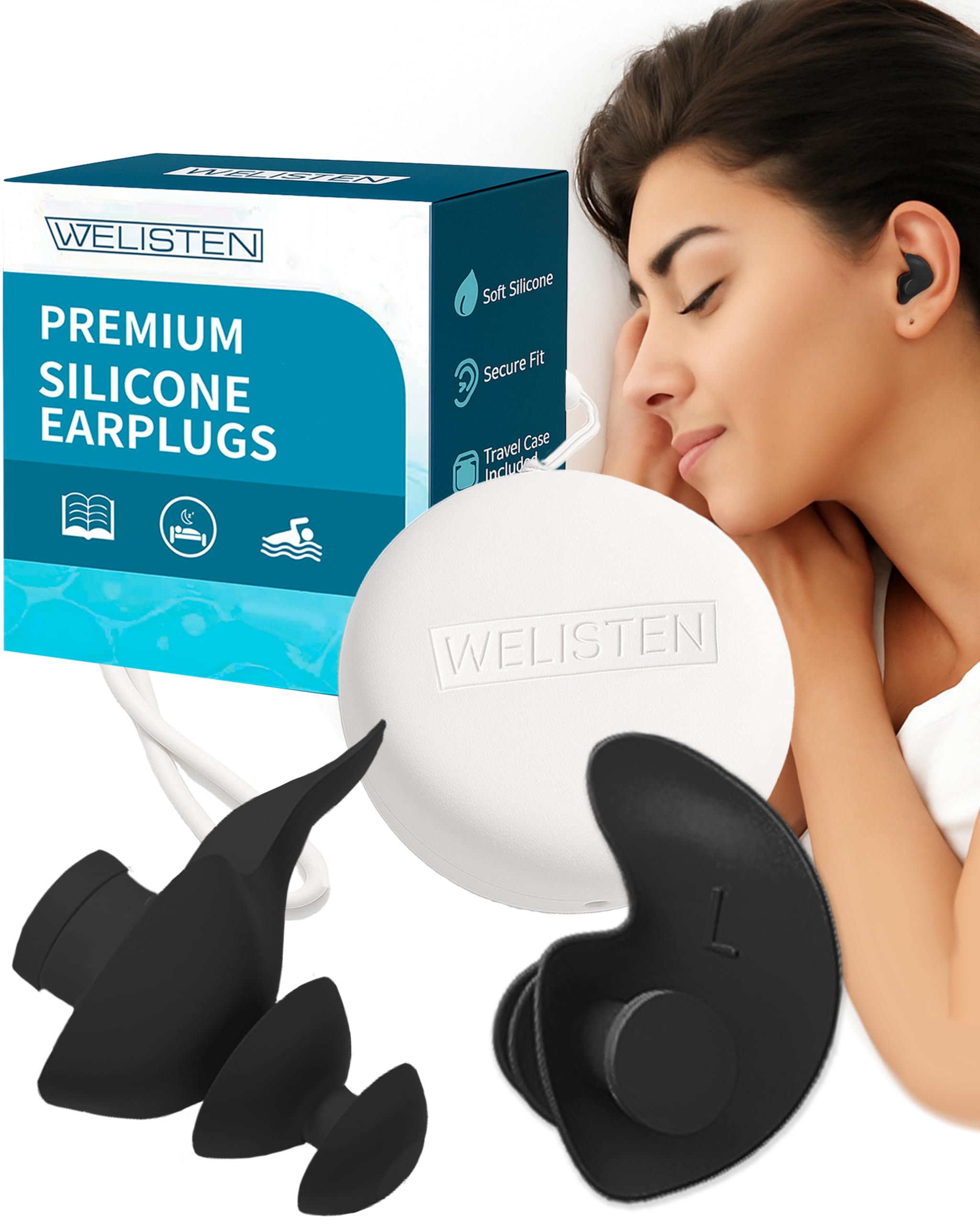 Ear Plugs for Sleeping,Noise Reduction Soft Silicone Earplugs,Reusable Hearing Protection Earplugs for Noise Sensitivity, Sleep, Travel, Noise