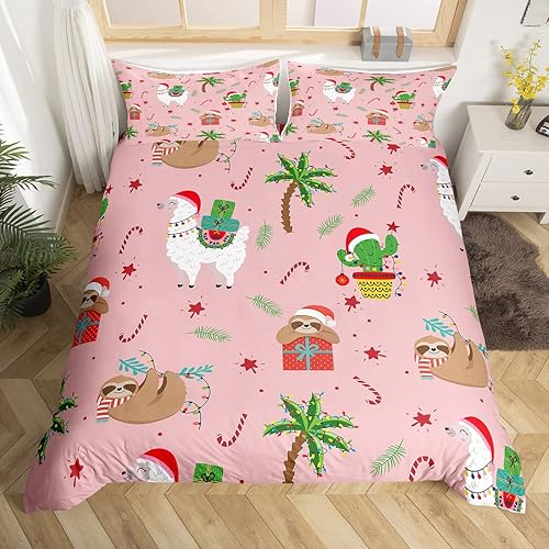 Miniatura 1 de Manfei Juego de funda de edredón de año nuevo, tamaño matrimonial, lindo juego de ropa de cama con estampado de alpaca y perezoso de Navidad, 3