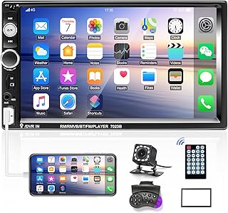CAMECHO Double Din Car Stereo 7 Inch Touch Screen Car Radio Bluetooth with Backup Camera, Steering Wheel Control, Remote Control, MP5 Player with Phone Mirror Link, USB TF AUX Input, FM Audio Receiver
