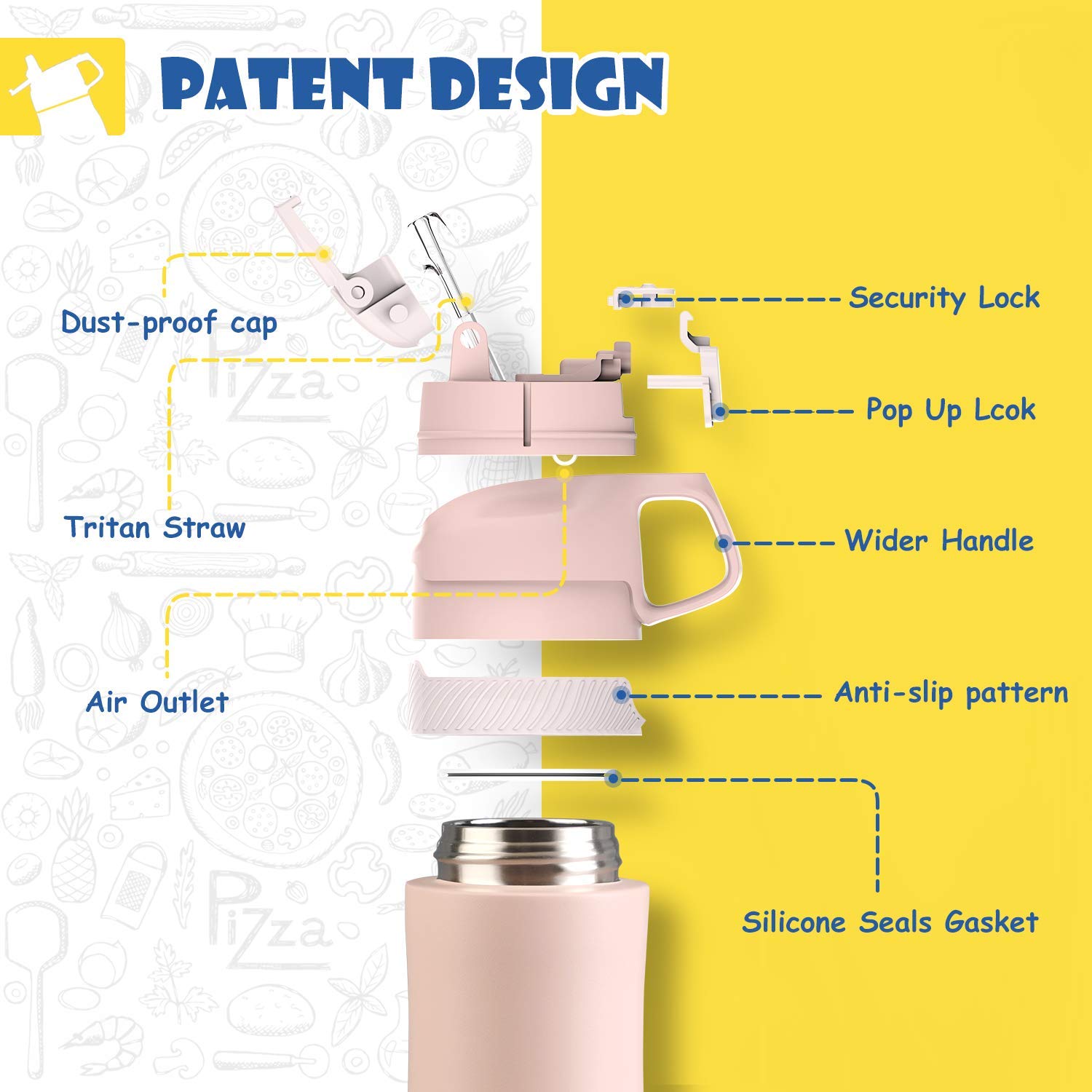 FEIJIAN Borraccia Bambini acciaio inox con cannuccia, Senza BPA- Thermos 400ml, senza Perdite Bottiglia Termica - Caldo/Freddo, Bottiglia Acqua riutilizzabile - per campeggio, scuola, asilo