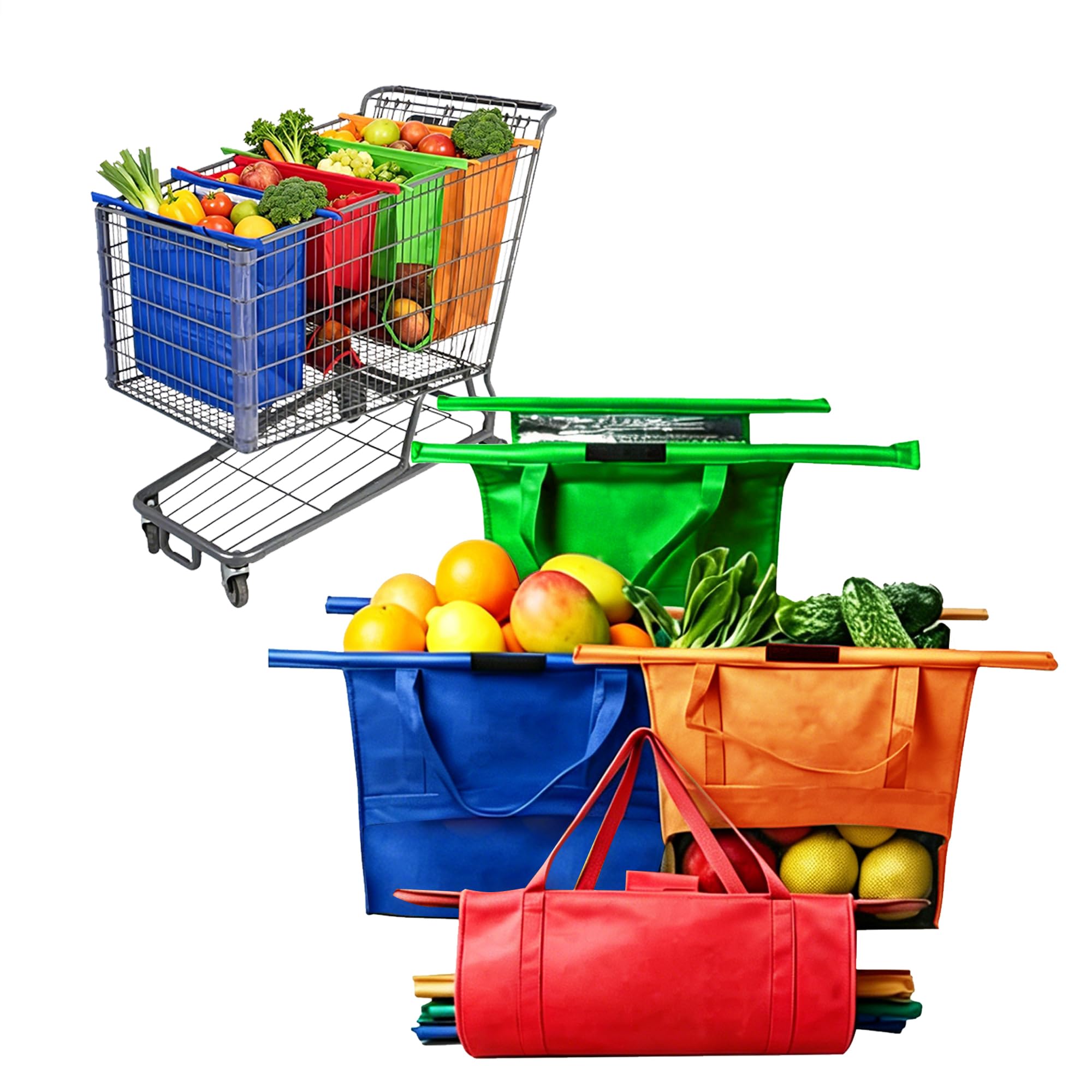 auvstar Set di 4 Borse per Carrello Spesa Supermercato,1 Borsa Termica blu e 3 Sacchetti in rete Riutilizzabili,Borsa Pieghevole con Manici e Chiusura in Velcro,Carico 23kg