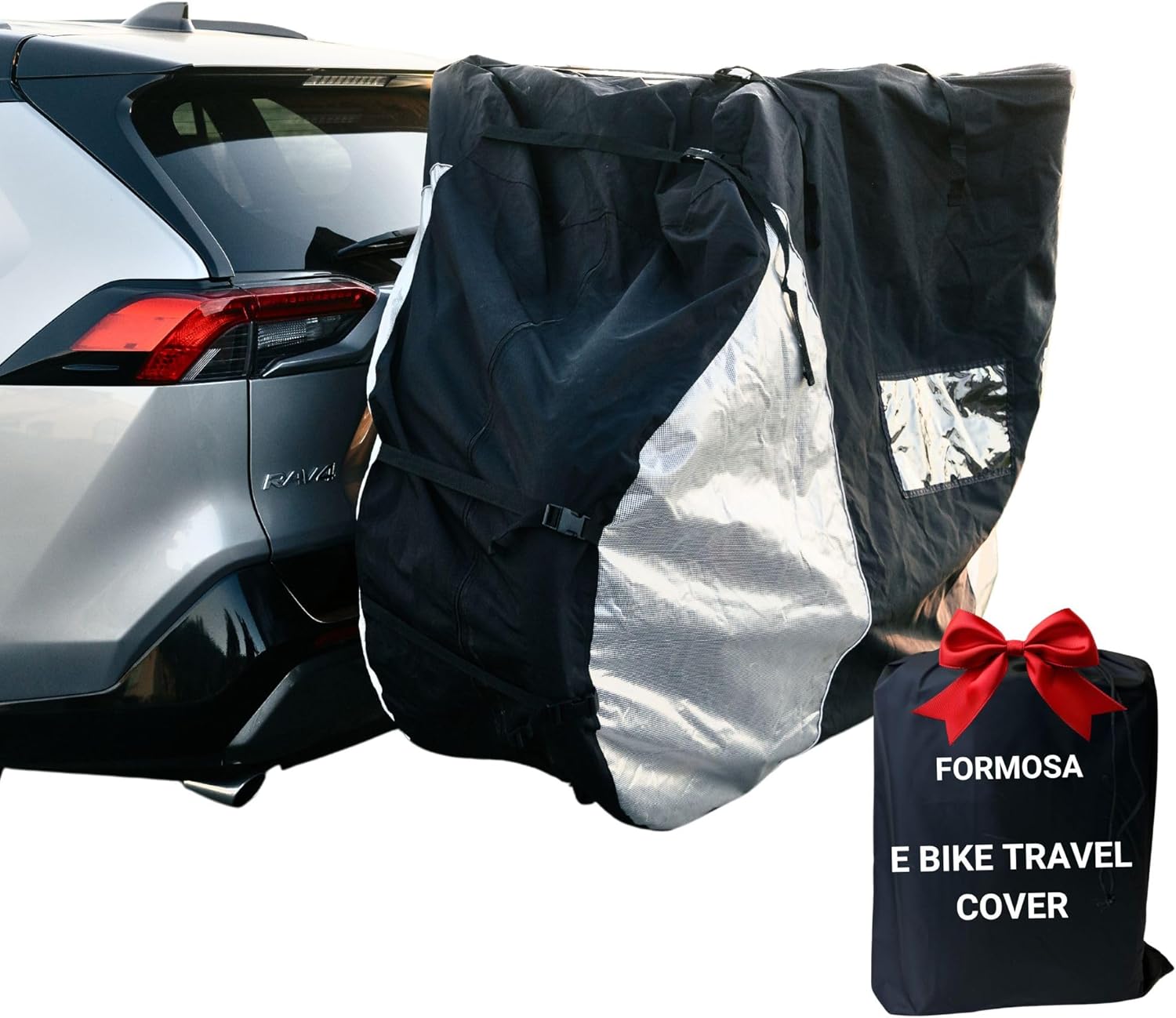 Formosa Covers Stronger Zipper Travel Bike Cover for Transport on Rack - Bicycle Protection for Rear Hitch Transport - Heavy Duty E-Bike Enclosure - Pick CORRECT Size (Single, Dual, Quad) - Amazon product rated Grade A