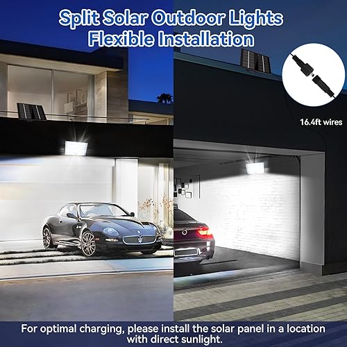 Miniatura 4 de Aialun 184 luces LED solares de inundación para exteriores, sensor de movimiento, luces solares con cable de 16.4 pies, impermeable IP65, 3 modos de