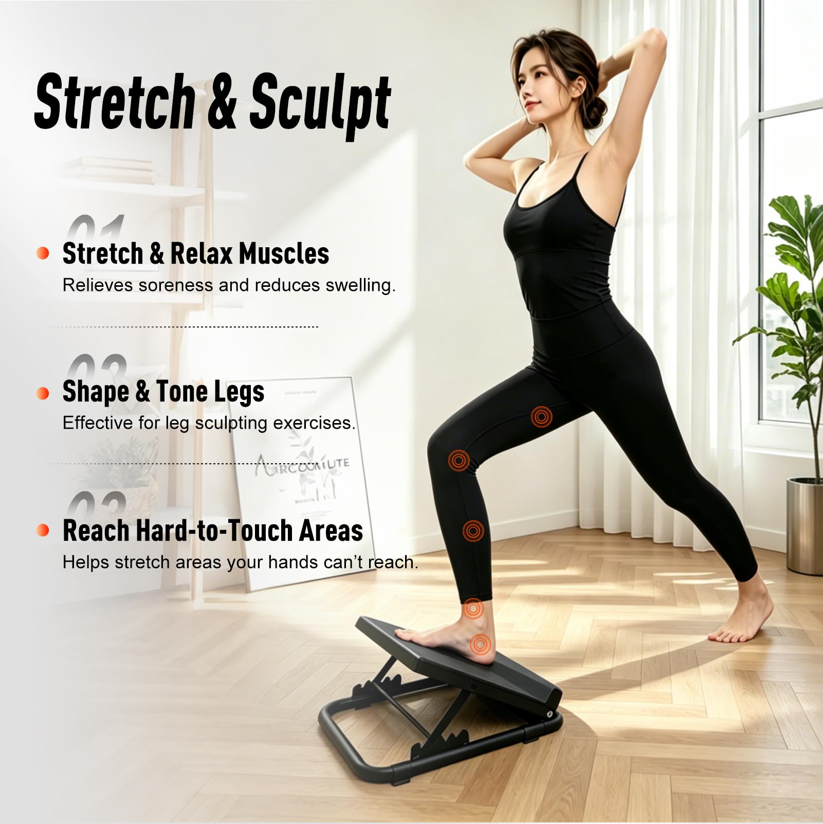 Estirador de pantorrillas, cuñas hasta las rodillas, tabla inclinada para fitness, 37 x 36 cm, 5 niveles ajustables, reposapiés antideslizante, estirador de pantorrillas estable y sentadillas