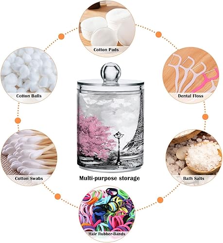 Miniatura 4 de Nander Paquete de 4 dispensadores de soporte Qtip  Juego de tarros de boticario de plástico transparente Pink Paris Tower  Organizador de maquillaje