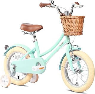 Glerc Little Molly 12-20 inch Kids Retro Cruiser Bike for 2-13 Year Old with Wicker Basket & Training Wheels/Kickstand