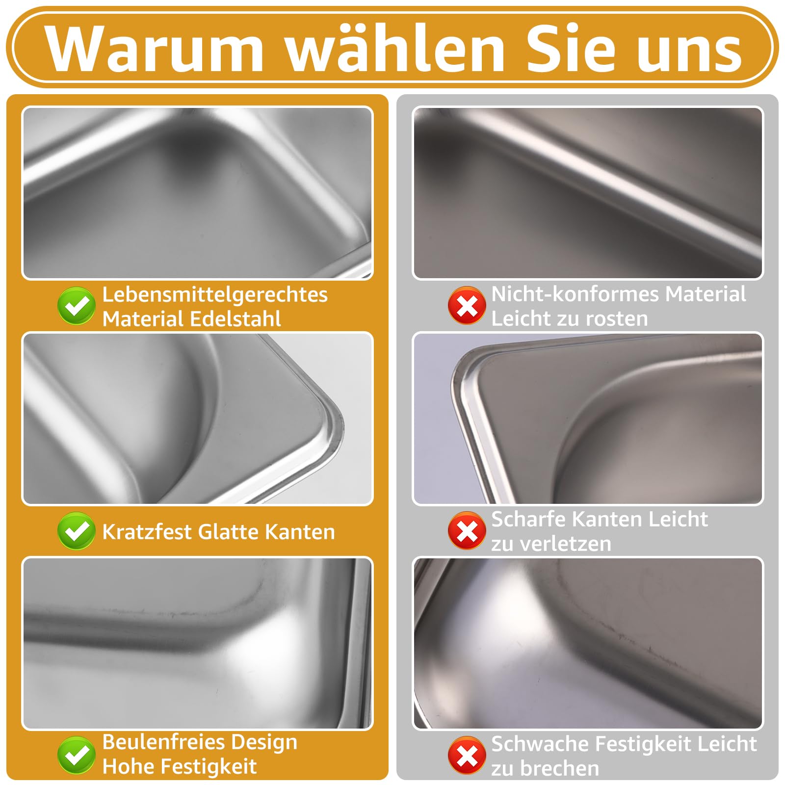Bac Gastronorme GN 1/3, 4 PCS 3,7 L Récipient de Restauration en Acier Inoxydable, Bac Inox Alimentaire Profondeur 6,4 cm, Anti-adhérent et Antirouille pour Cuisine de Restaurant Gril