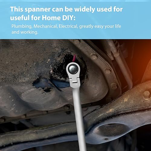 Miniatura 6 de LOSCHEN Juego de 17 llaves de trinquete métricas extralargas de cabeza flexible de doble caja con 72 dientes, llave de trinquete de tubo de acero al