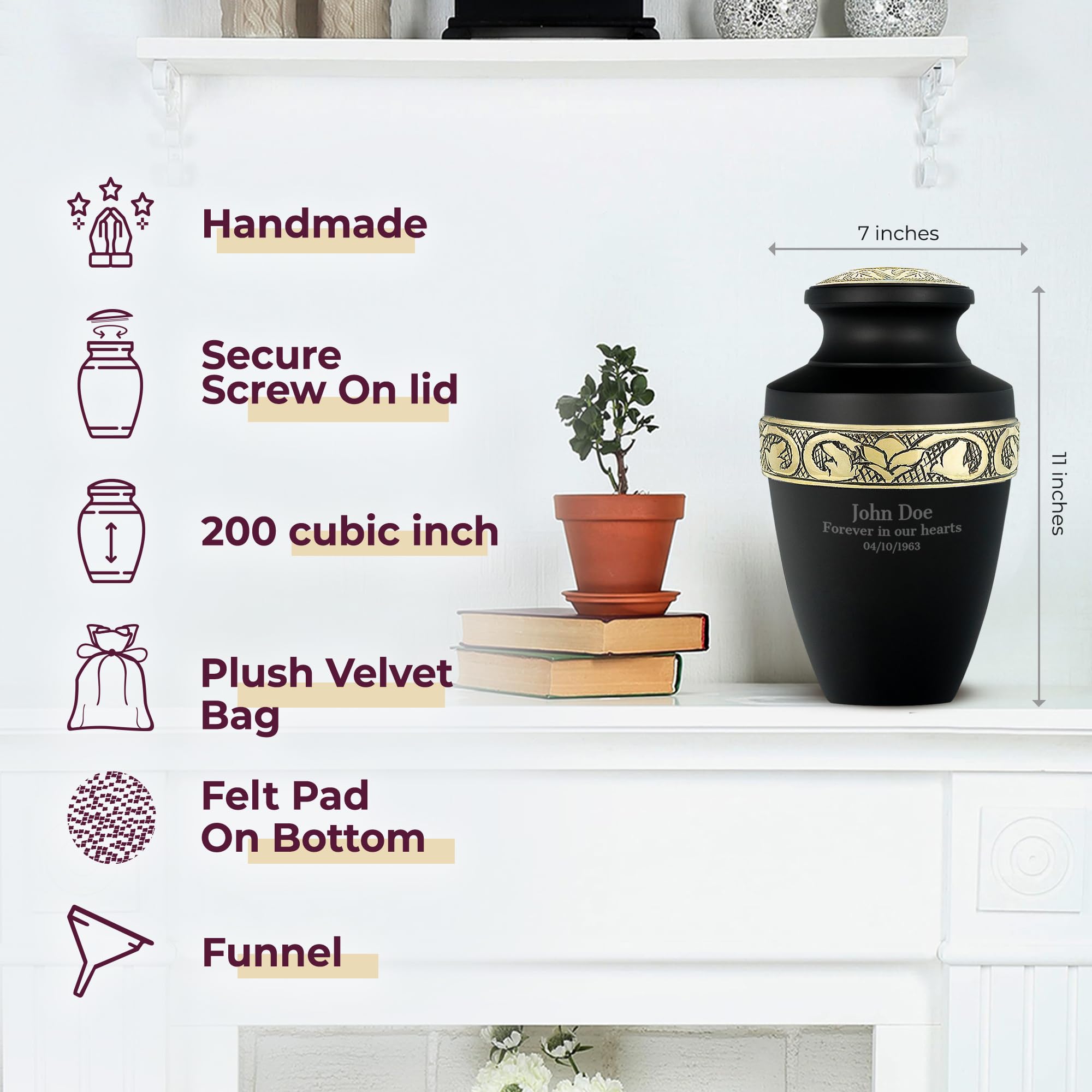 Trupoint Memorials Personalized Cremation Urns for Human Ashes, Custom Engraved Decorative Burial Urn for Adult Men & Women – Large, Grecian Black