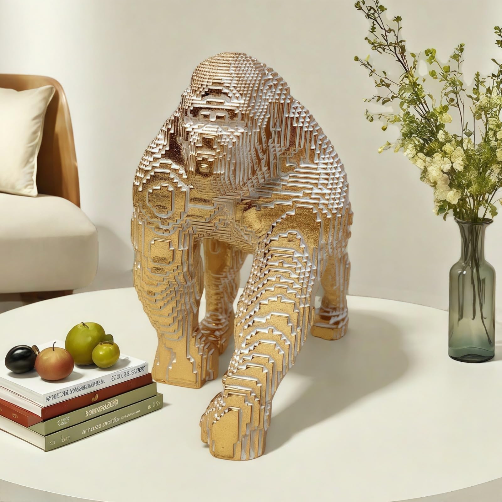 Resin Home Office Sculpture Collectible Figurines Craft Animal Statue Home Decorations Creative Walking Gorilla Model Ornaments (Gold)