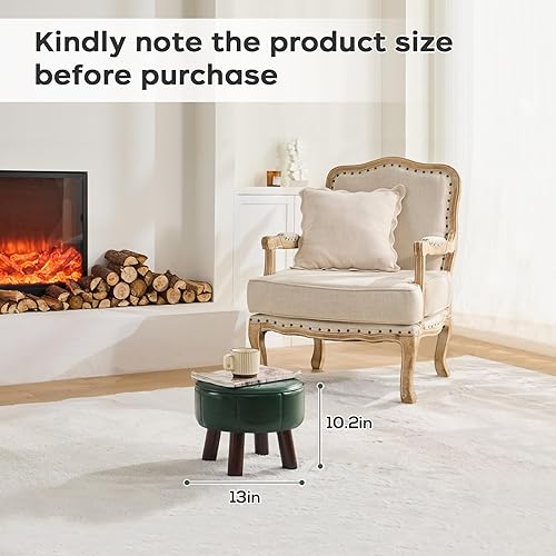 Miniatura 4 de Taburete otomano pequeño de 13 pulgadas, reposapiés redondo de piel sintética para sofá, reposapiés debajo del escritorio, reposapiés con patas de