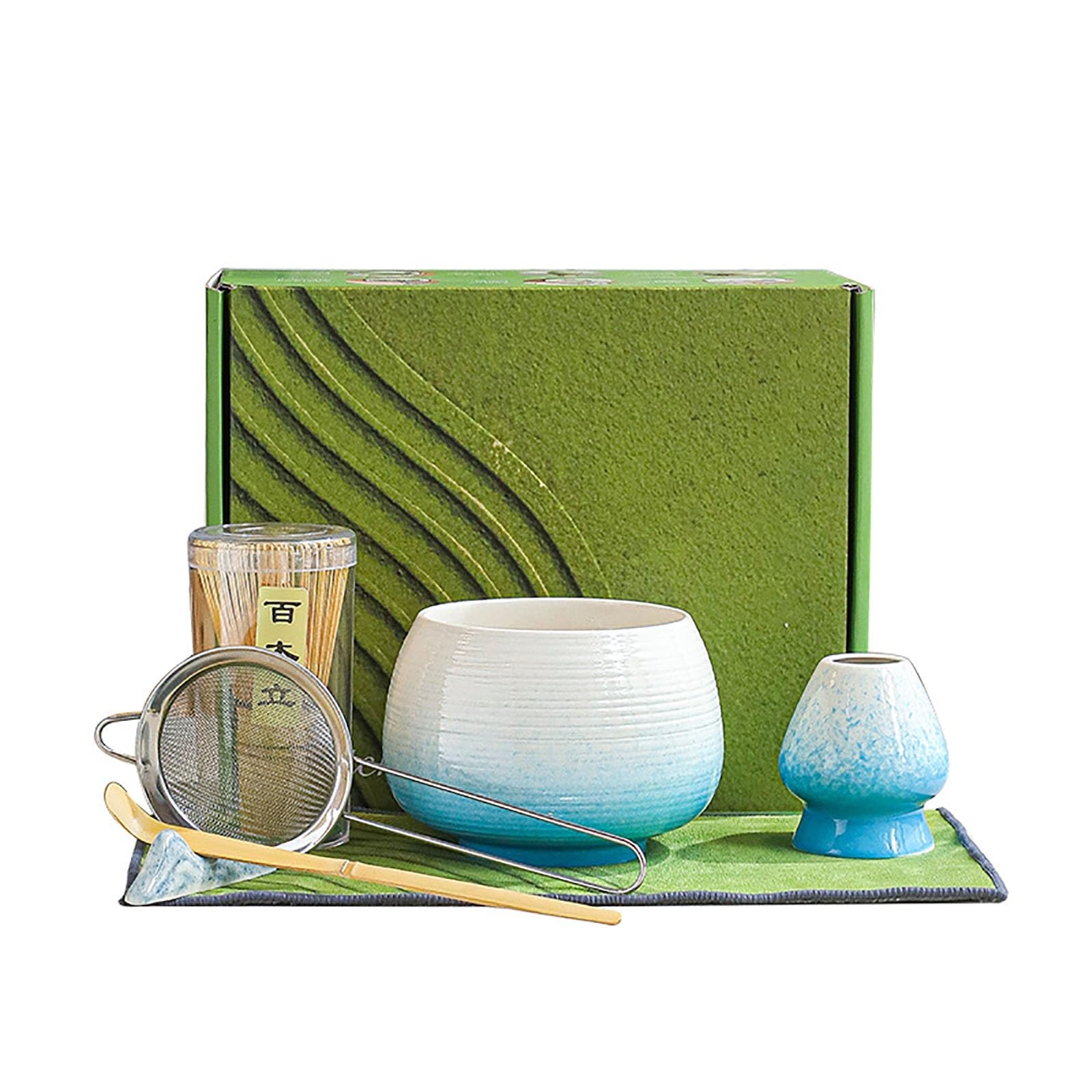 Kit Complet De Cérémonie De Thé Matcha 7 Pièces Complet Matcha Kit 7 Pièces, Bol Bec Verseur, Bambou Fouet, Support, Cuillère, Tamis INOX Et Accessoires - Idéal Cadeau(A)