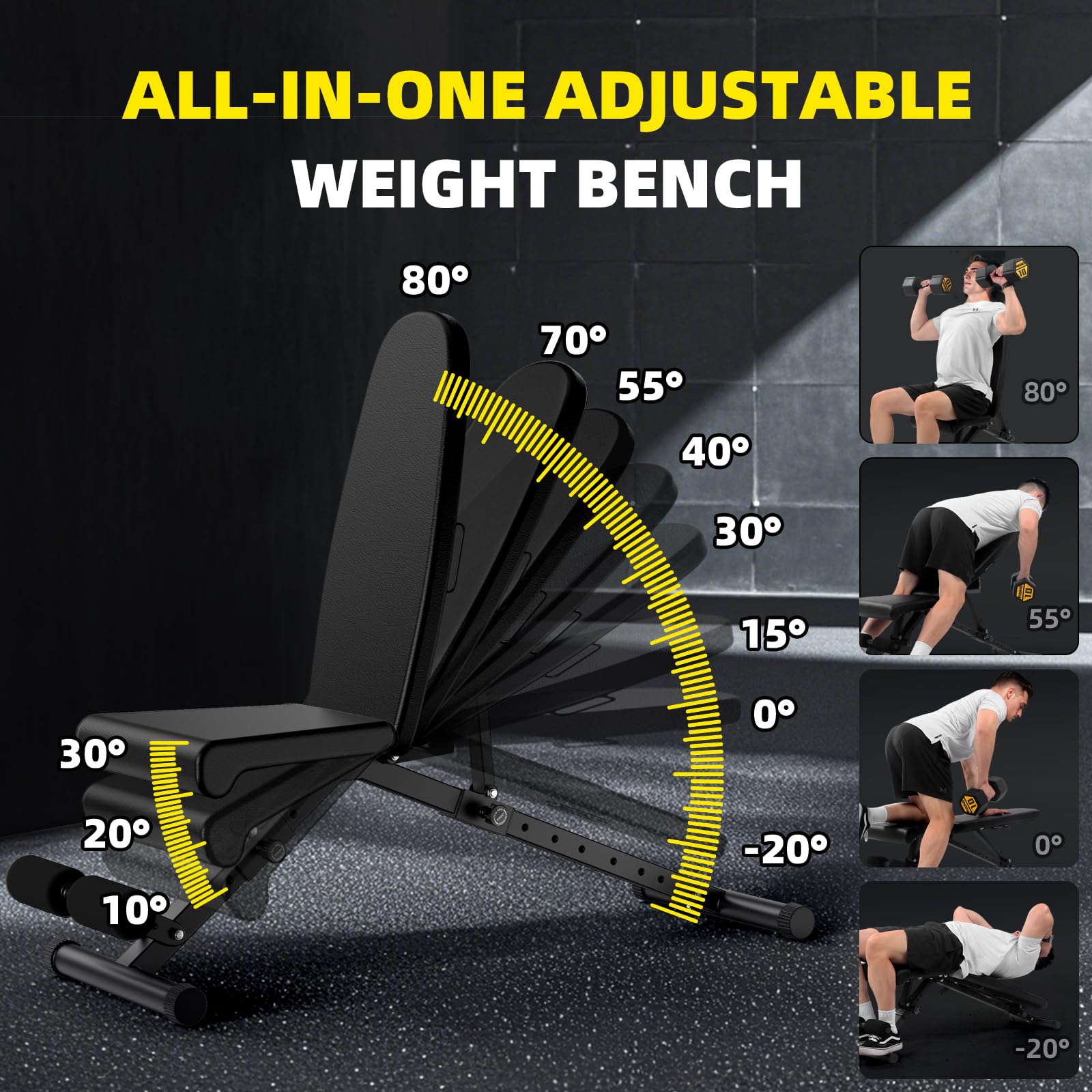 Weight Bench, 900LBS Adjustable Strength Training Bench for Full Body Workout With Fast Folding, for Home Gym