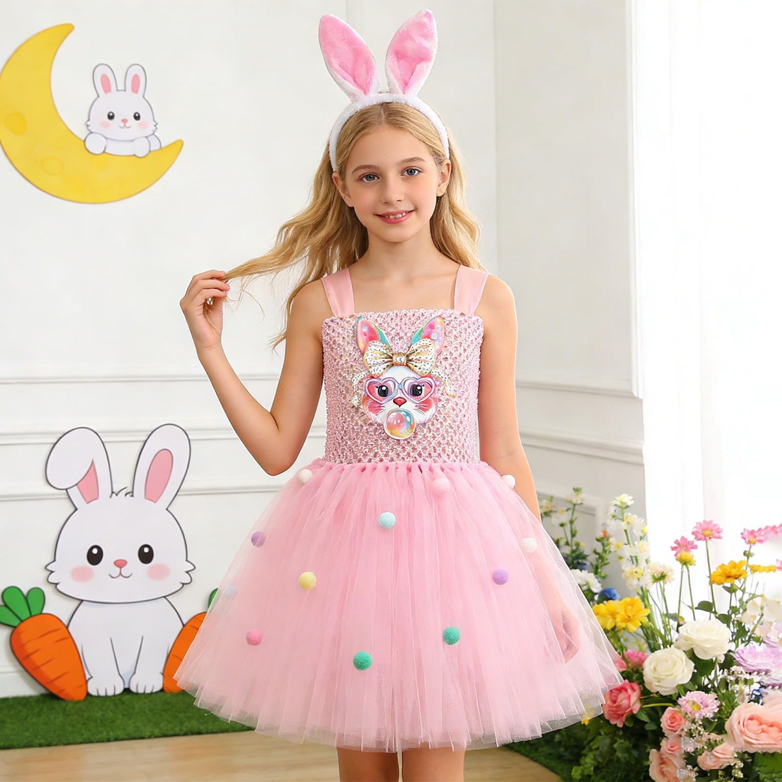 Générique Déguisement Lapin Pâques Enfant 2026 Robe Dessin Animé Jupe Bouffante Carotte Amovible Fille Costume Fête