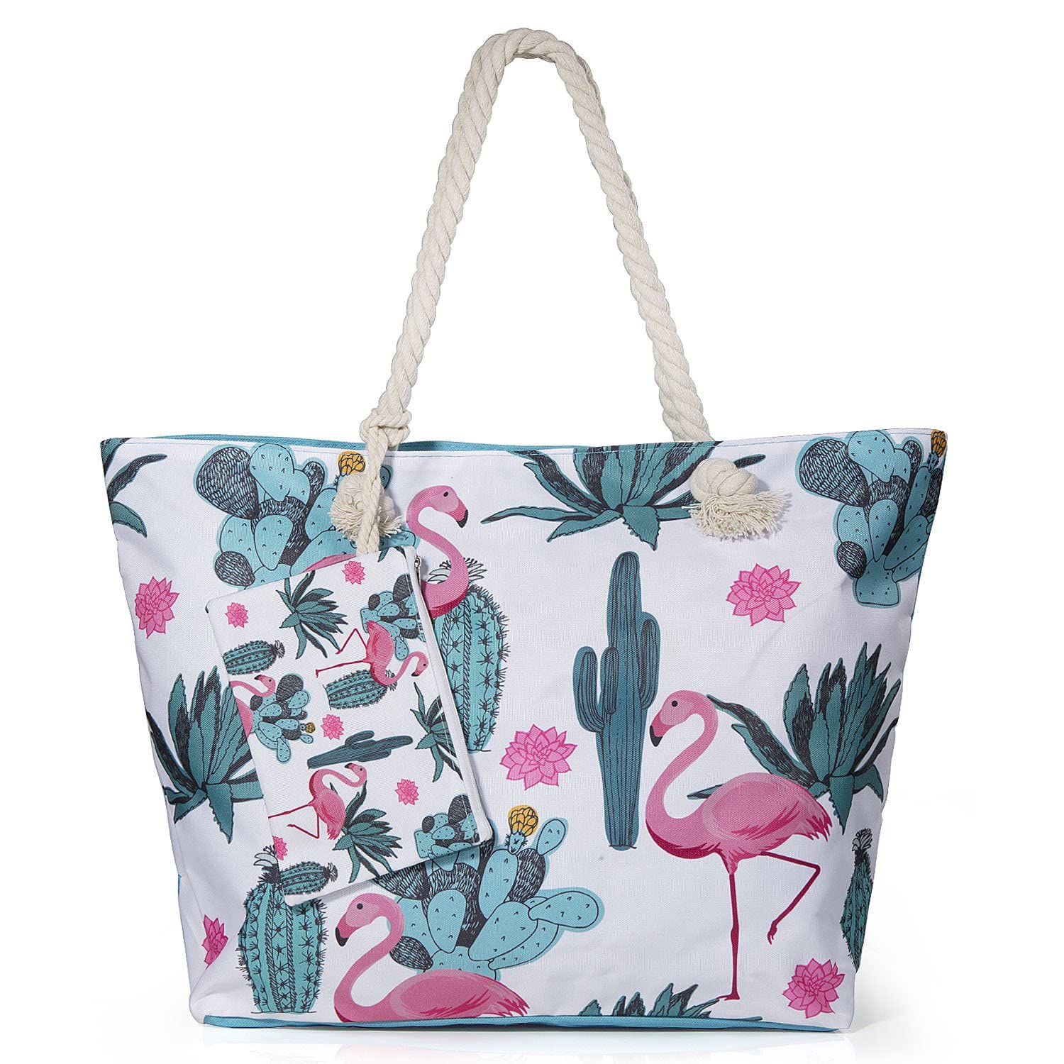 Glovios Bolso Playa Mujer, Bolsa Playa Grande XXL Familiar con Cremallera, Bolso Verano Mujer para Compras Viajes