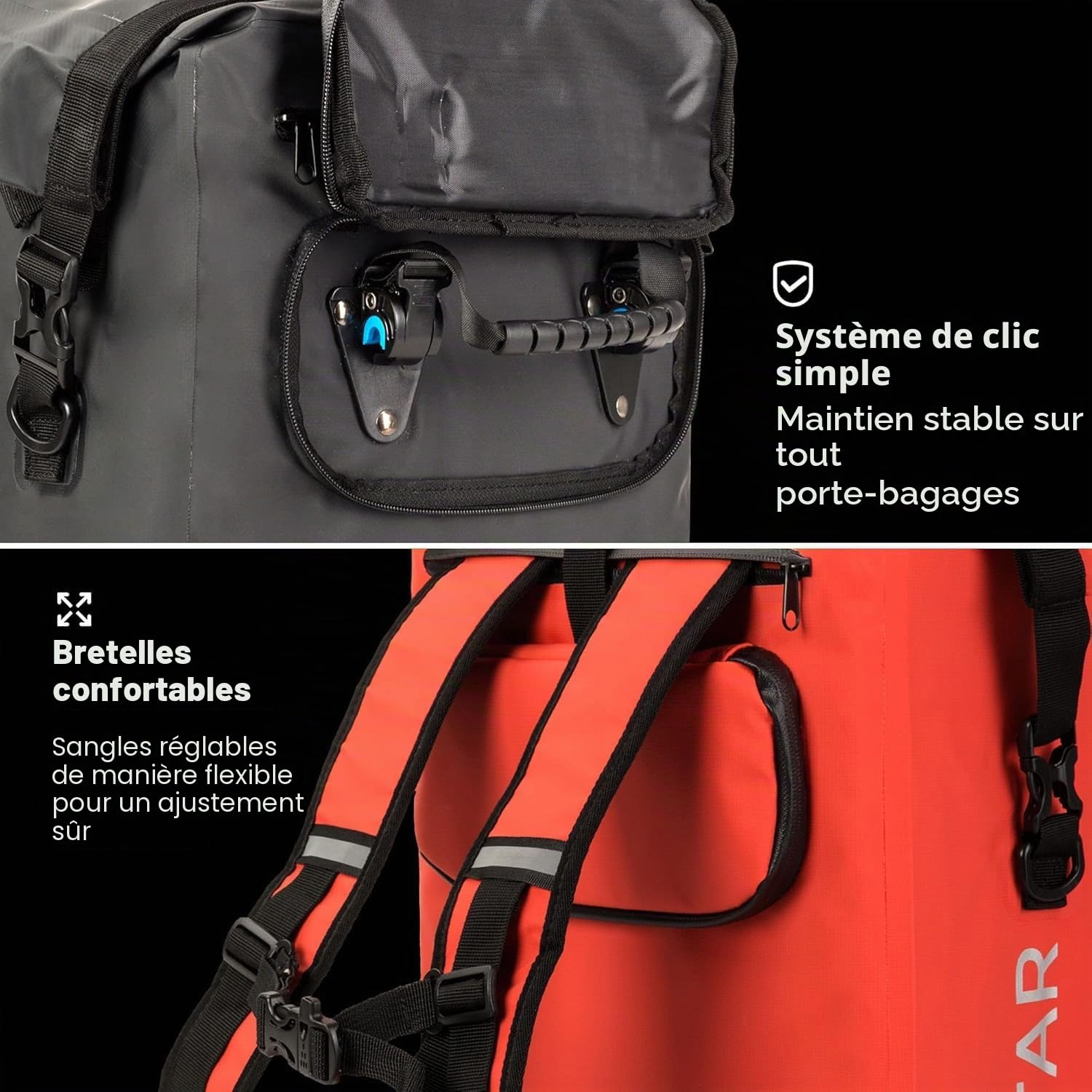 Sacoche de Porte-Bagages de Vélo Convertible en Sac à Dos et Sac Messager - Durable, Hydrofuge et Réfléchissant pour la Sécurité