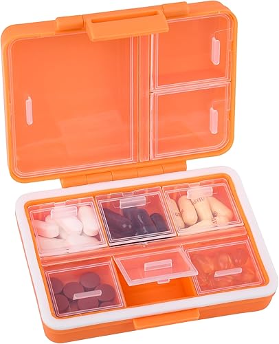 Miniatura 8 de Organizador de píldoras de 9 rejillas, pastillero portátil, compartimentos de gran capacidad, contenedor de píldoras de viaje, dispensador de