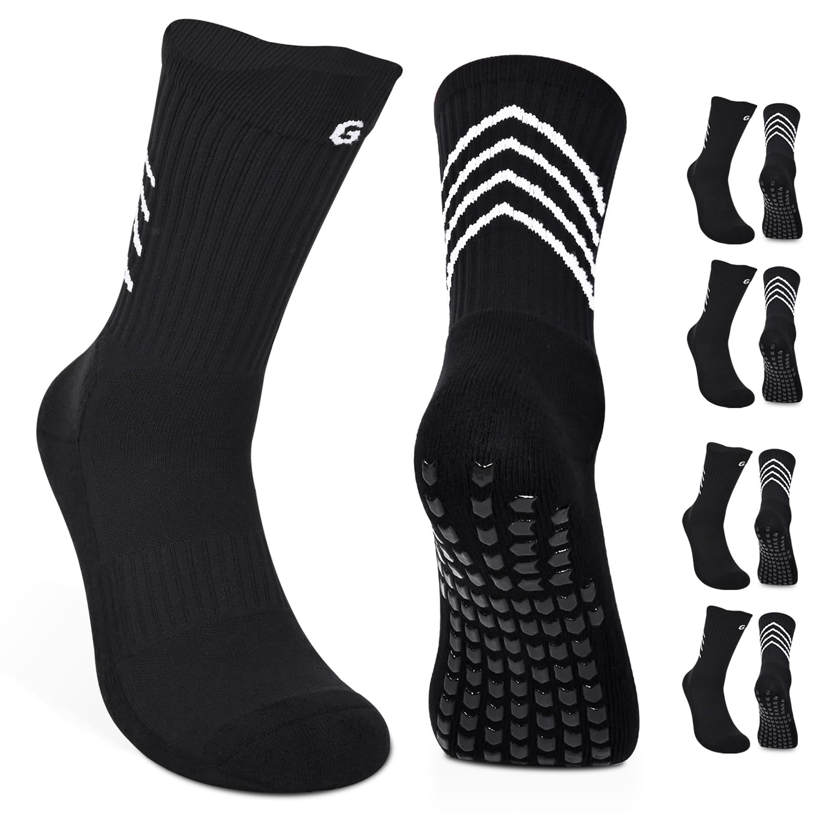 Grip - Calcetines de fútbol para hombre y joven, antideslizantes, para fútbol, rugby, talla 9-12, color negro, talla L, 4 pares, Negro-4 pares, Large