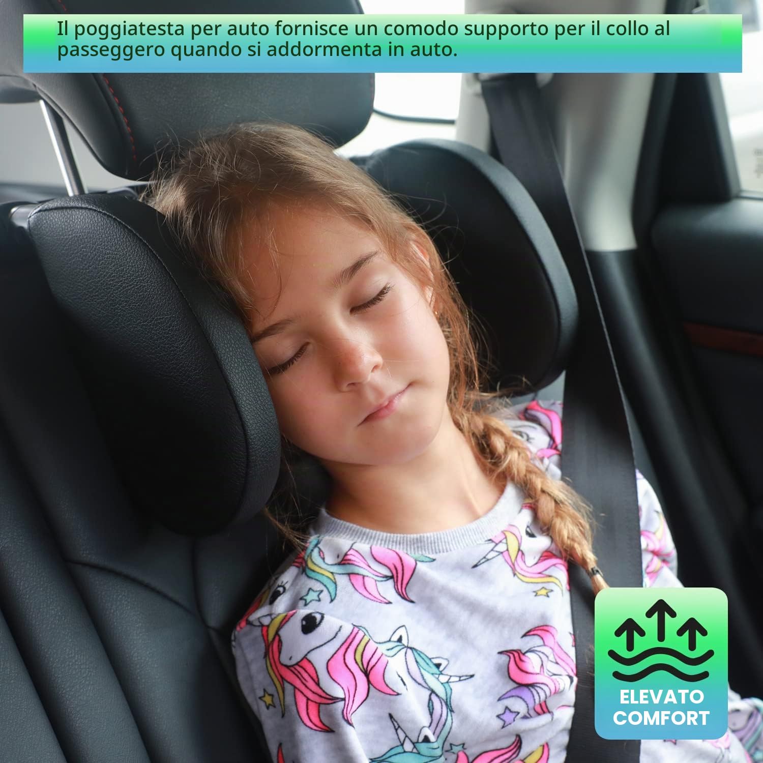 Poggiatesta per Auto per Bambini, Cuscino per Poggiatesta per Auto, Cuscino per Seggiolino Auto, Supporto per Collo Staccabile Retrattile Cuscino