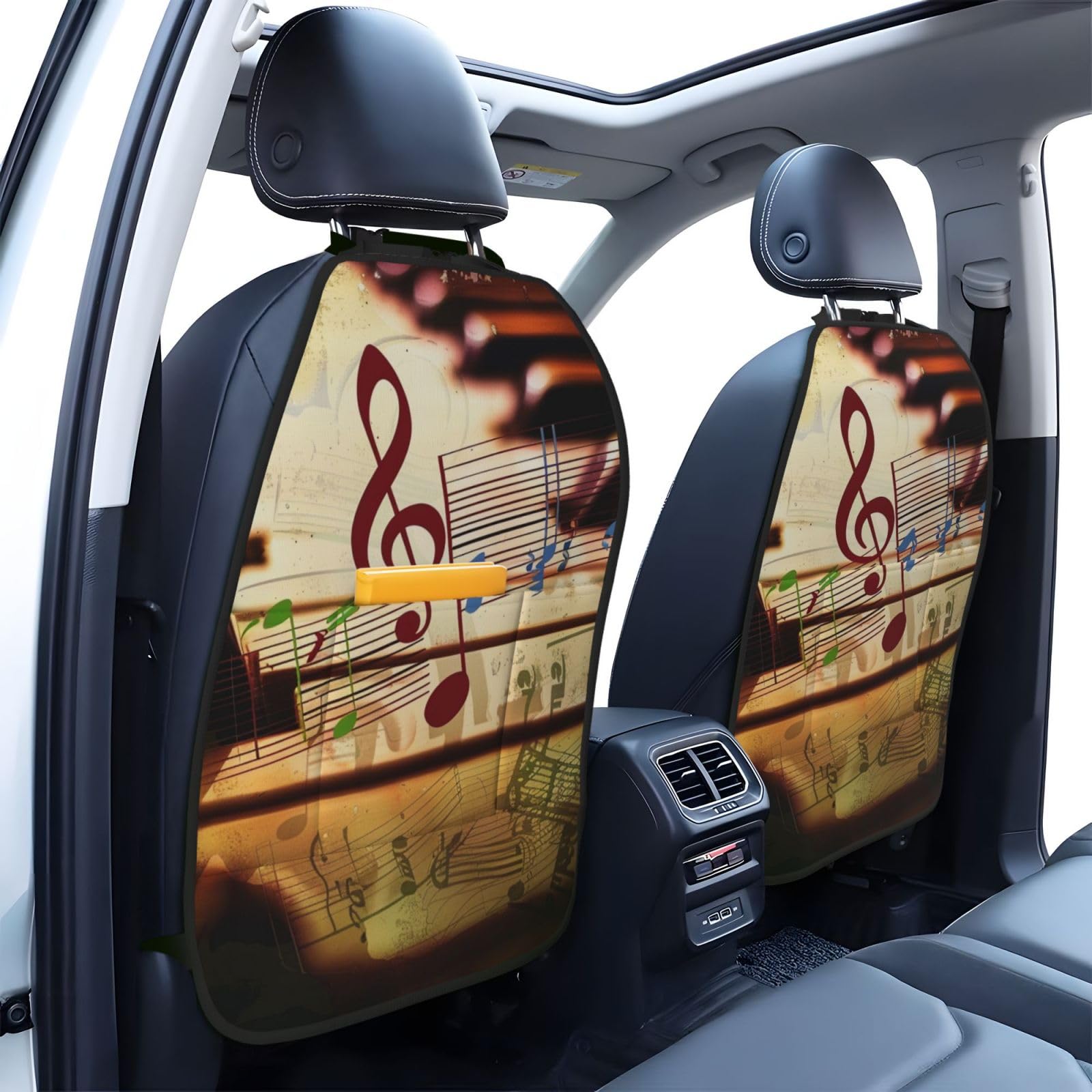 JTNWEC music Print Car Seat Kick Mats with Organisers 2 Pack Backseat Protector Seat Covers for Your Car, SUV, or Truck