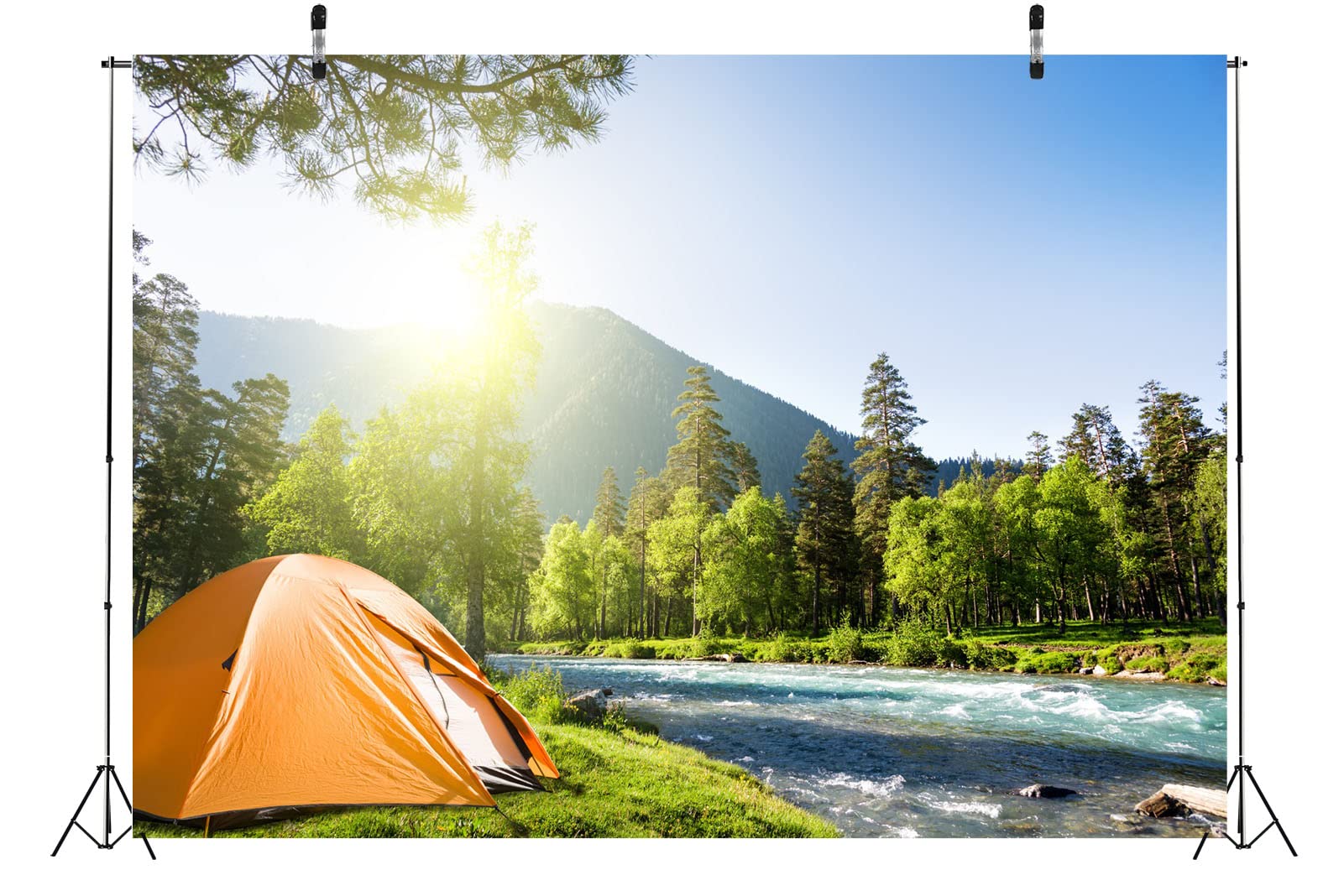 Toile De Fond BELECO 2.1x1.5m Camping Forêt Montagne - Thème Feu De Camp Et Tente, Idéale Pour Anniversaire Et Photos