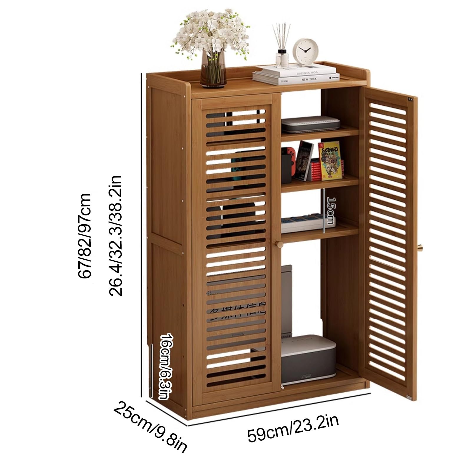Générique Meuble de Rangement pour routeur Wi-FI en Bambou, étagères réglables, Compartiment dissimulé, Meuble multimédia autoportant pour Salon et Chambre, 82 cm, Finition Marron