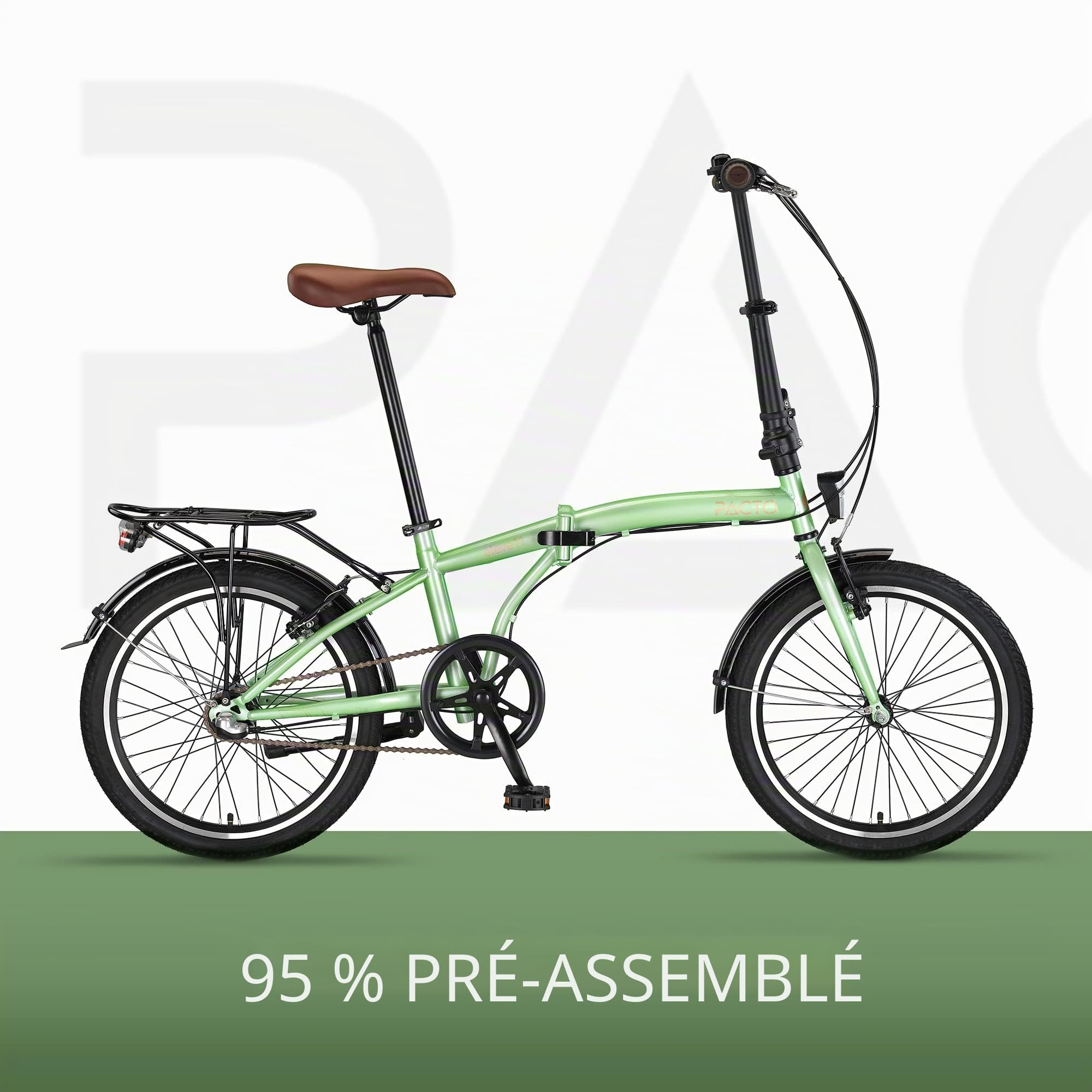 vélo PACTO Eleven pliable de qualité supérieure 27 cm, cadre en acier, Shimano Nexus 3 vitesses, facile à plier en 10 secondes, V-Brakes Folding Bicycle (menthe)