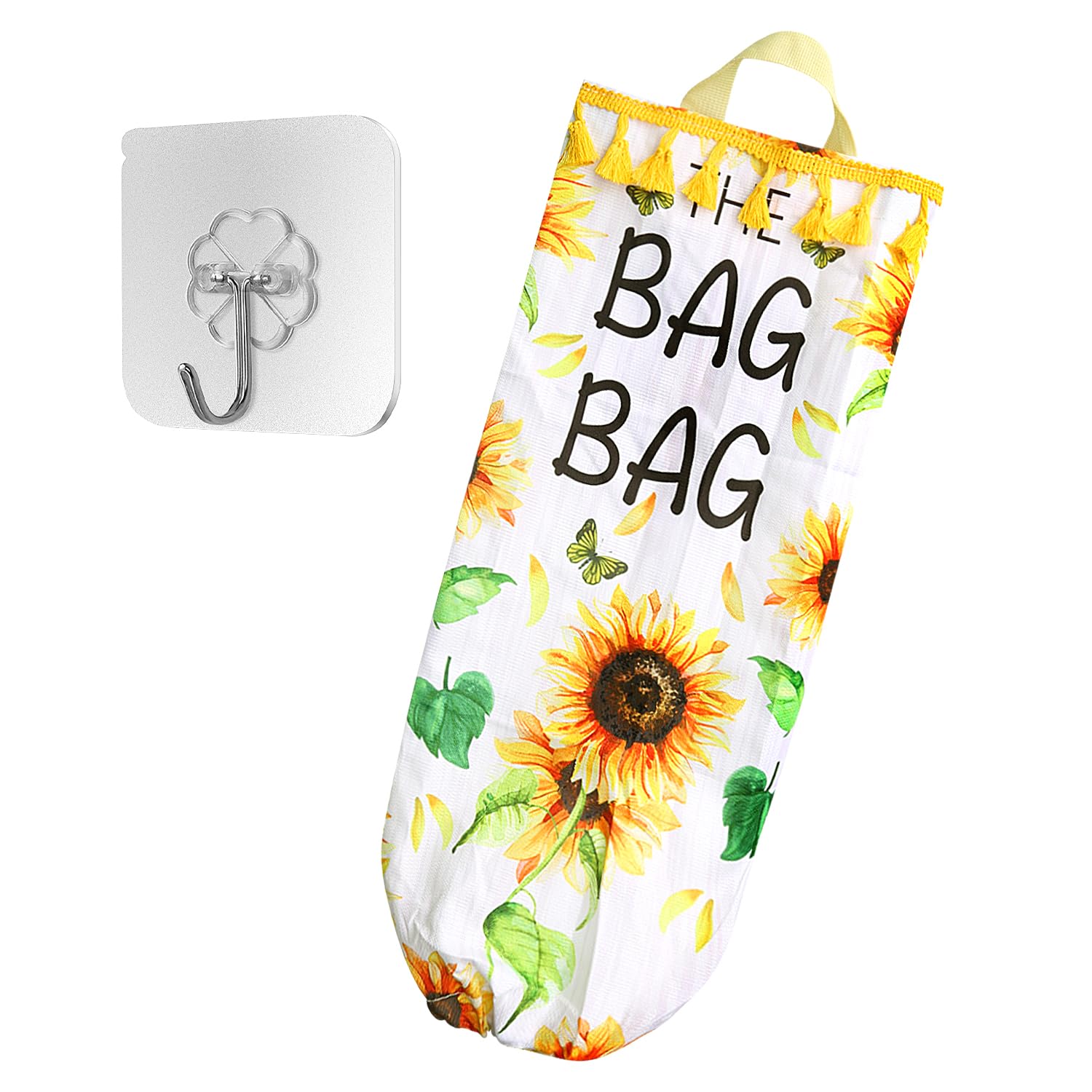 Bojueshaw Cute Sunflower Plastic Bag Holder,Wall Mount Grocery Bag Holder,Foldable Washable Grocery Bag Dispenser for Kitchen Pantry