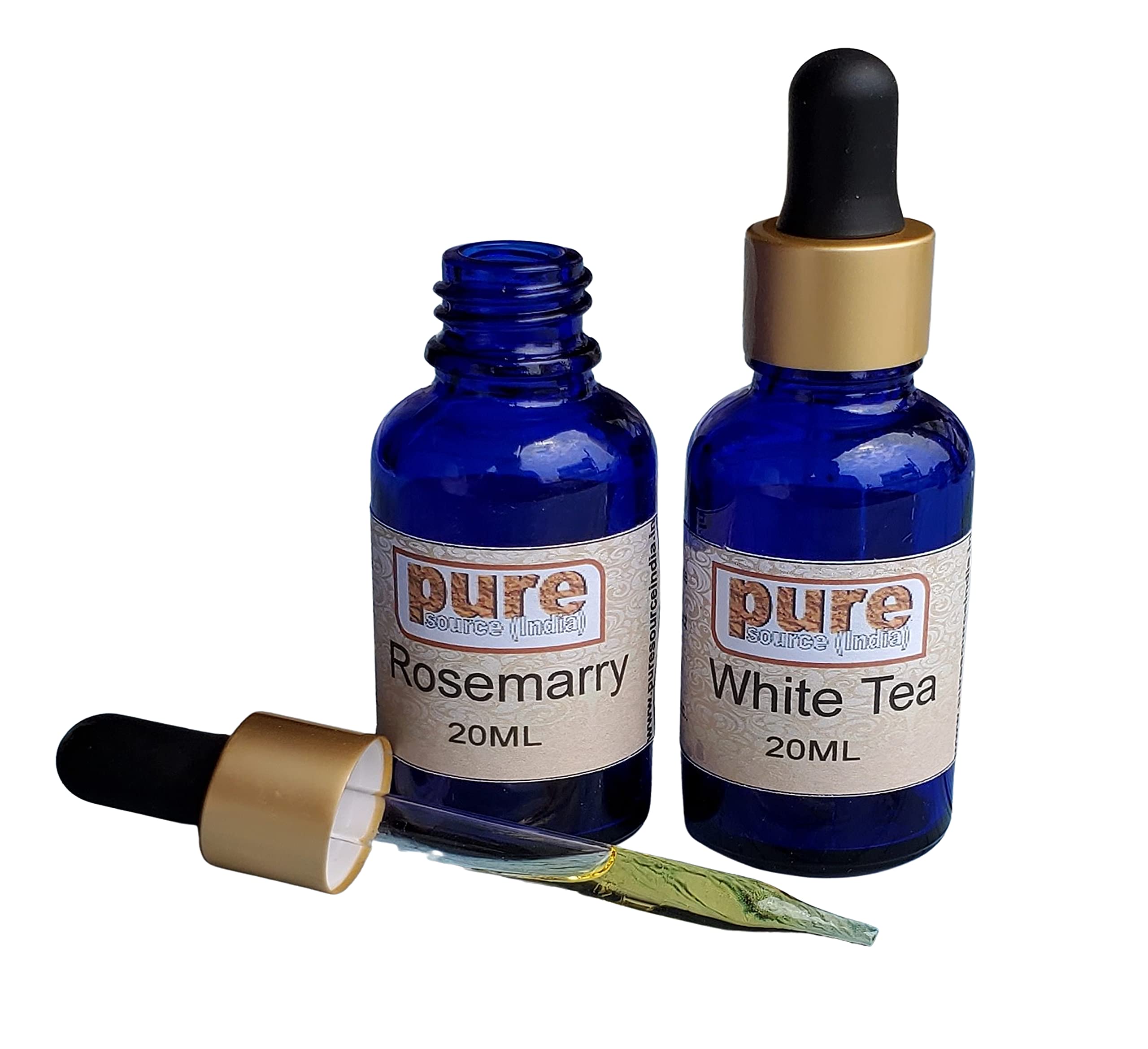 Pure Source India Rosemary Oil & White Tea Essential Oils - Pure 100% Natural for Healthy Skin, Face, and Hair (20 ml + 20 ml)