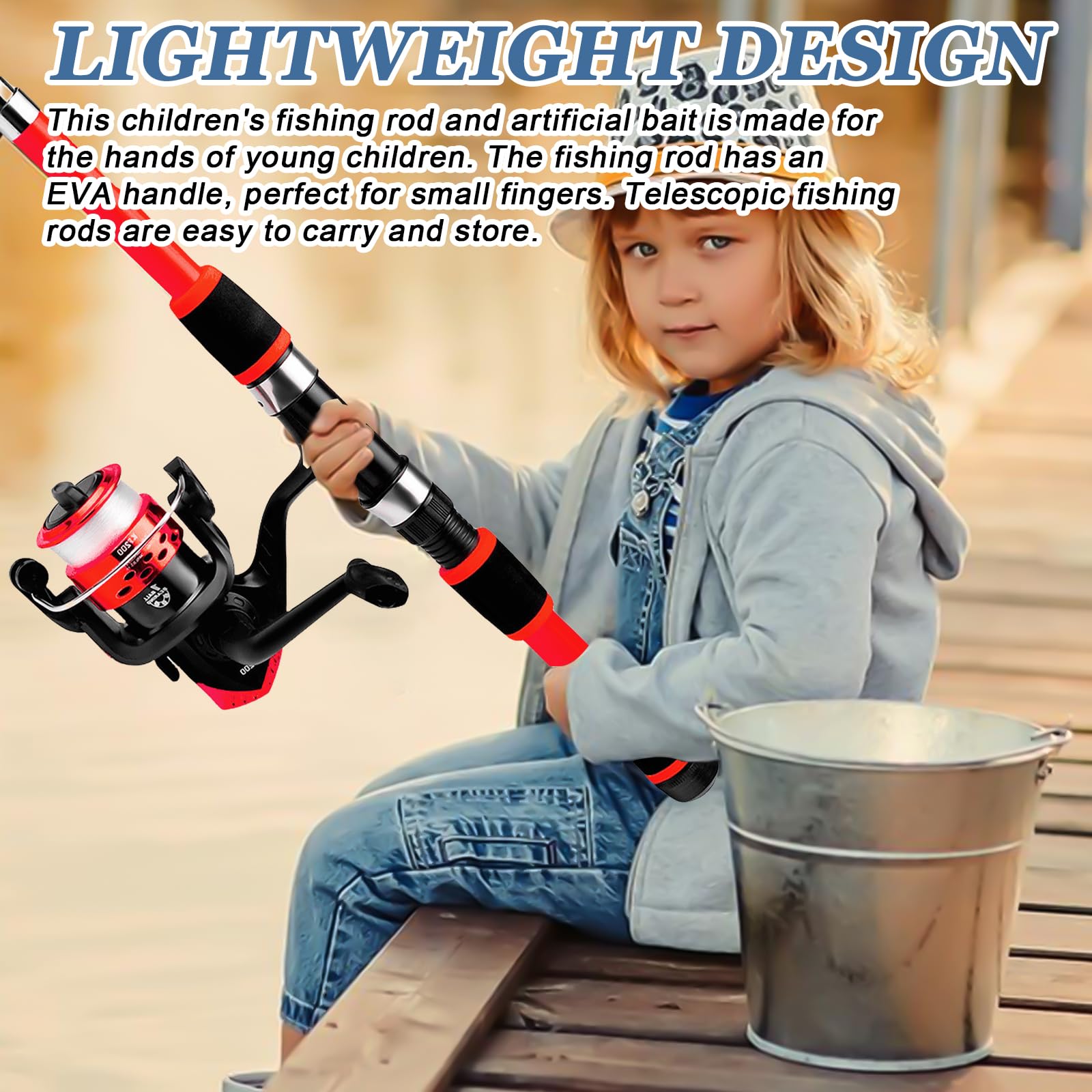 Set da pesca per bambini: 1,8 m, leggero, set di canne telescopiche, borsa per la pesca per attività all'aperto per ragazzi e ragazze (nero + blu)
