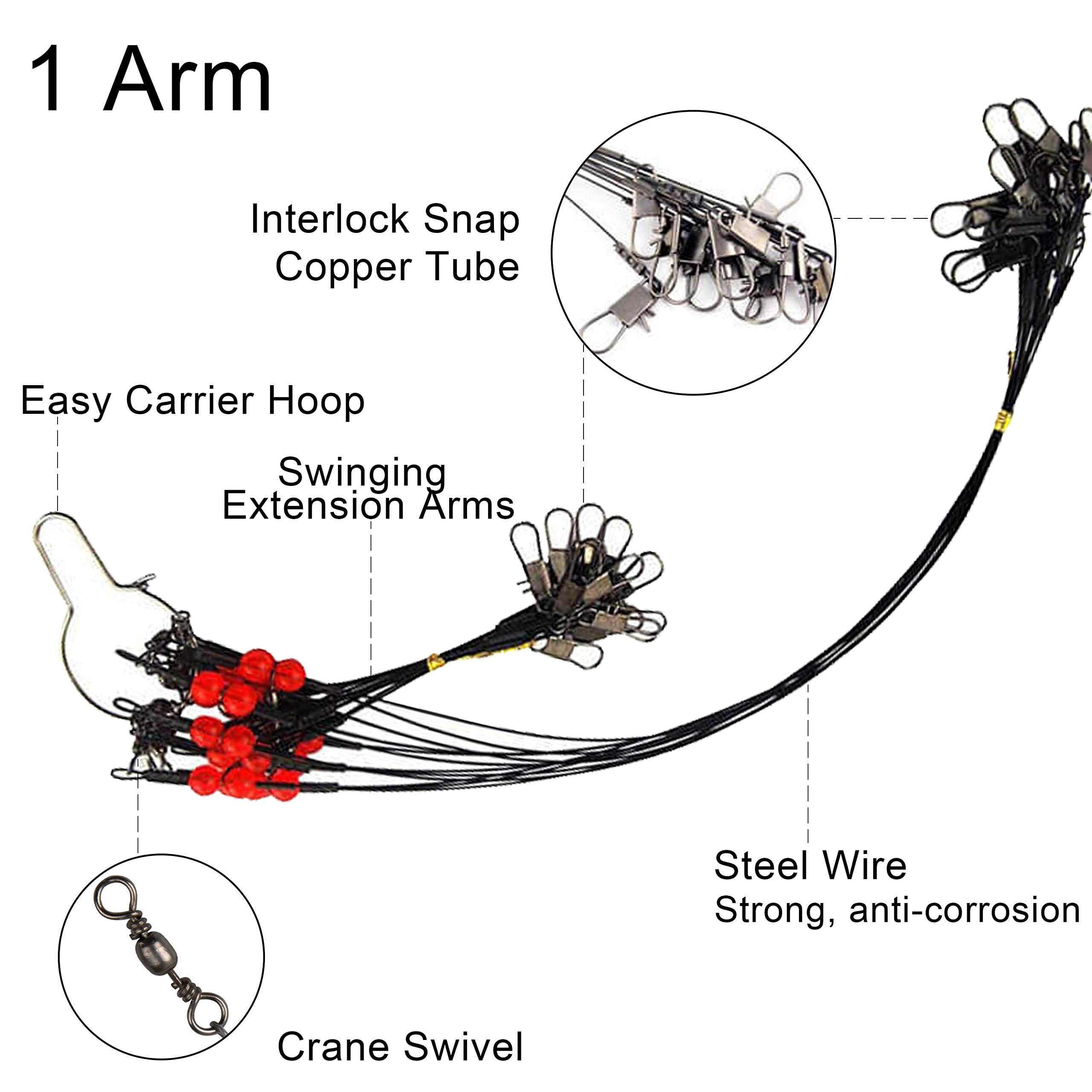 Fishing Leaders Wire Rigs Saltwater, 12pcs/24pcs Stainless Steel Wire Leader 2-3 Arms Fishing Rigs With Swivel Snap Beads For Lures Bait Hook - View #6