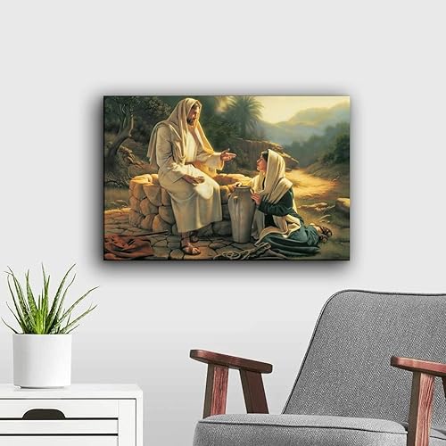Miniatura 6 de VJS Póster de Jesucristo hablando con la mujer samaritana, pintura decorativa, lienzo, arte de pared, póster de sala de estar, dormitorio, 16 x 24