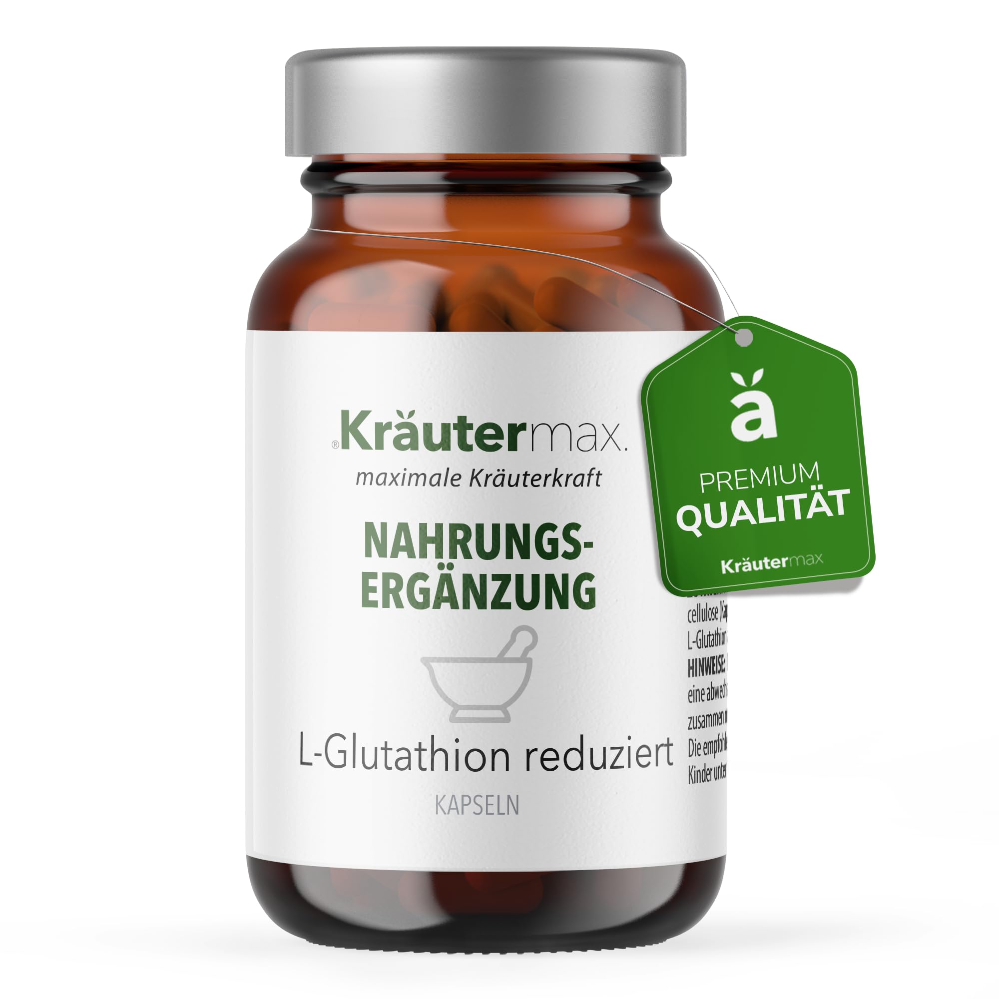 NEU! Kräutermax L-Glutathion Kapseln | 250 mg reduziertes Glutathion | Vegan & Glutenfrei | 1 x 60 Stück